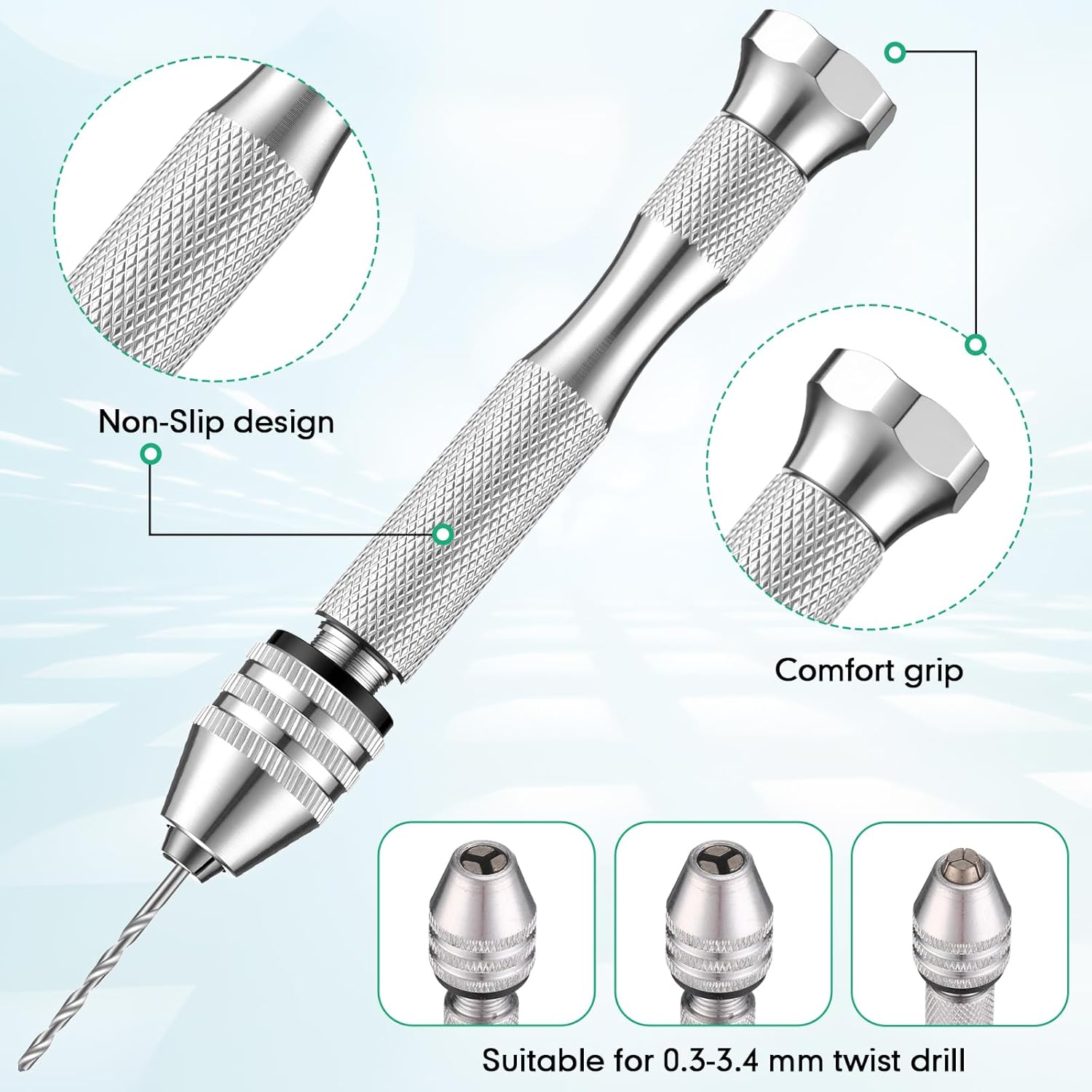 Mudder 57pcs Micro Drill Bits & Pin Vise Set, 46 Pcs Hand Twist Drills and 10 Pcs PCB Mini Cutting Bits for Resin, Beads, Polymer Clay, Craft, DIY Jewelry, Model Making Projects(Silver)