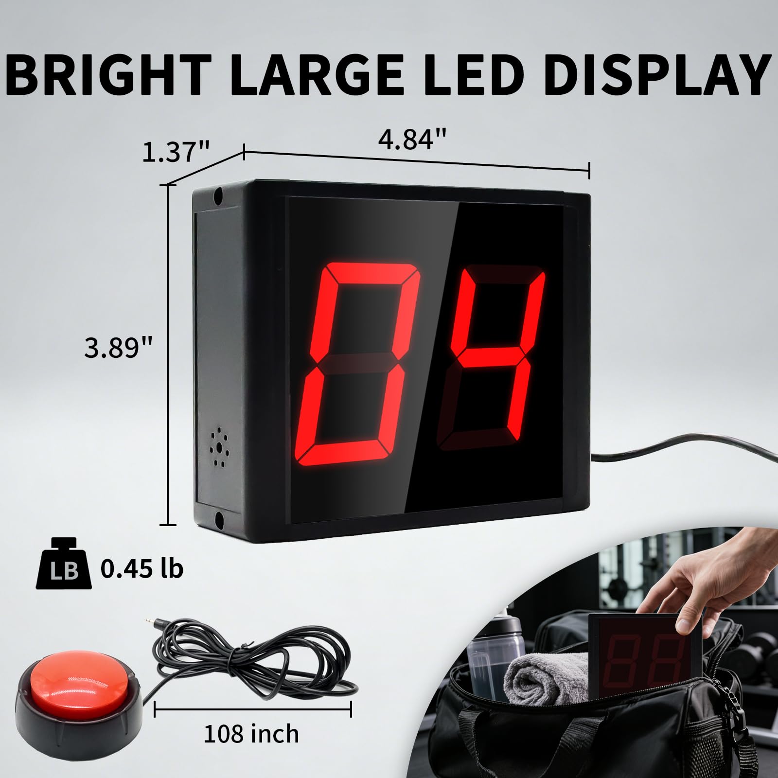 Compteur numérique avec bouton poussoir, grand écran LED de 5,8 cm, compteur de tours électronique pour la marche, le sport (2 chiffres)