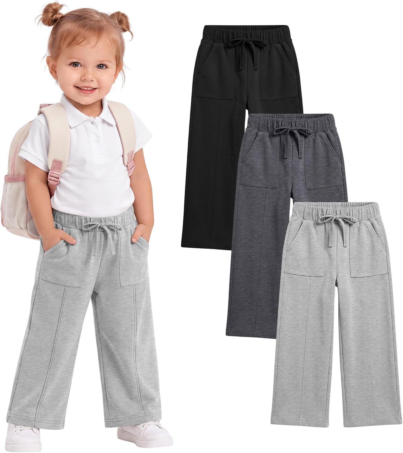 3 Pack Toddler Girl's Wide Leg Baggy Sweatpants