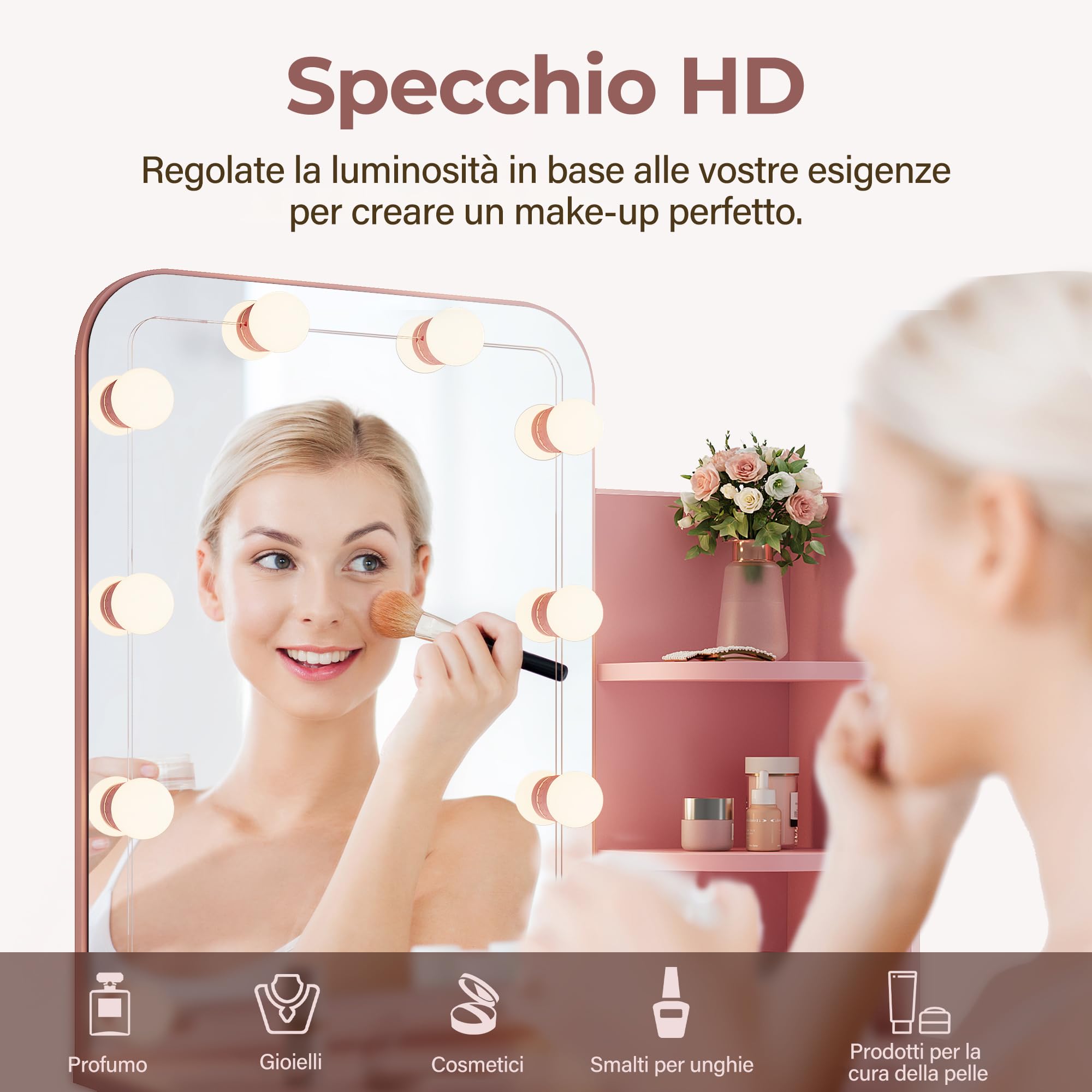 SONNI, Specchio Trucco con Luci, Toletta con Cassetti con Lampadine LED a 3 Colori 70x40x140cm, Rosa Toeletta Trucco Bambina