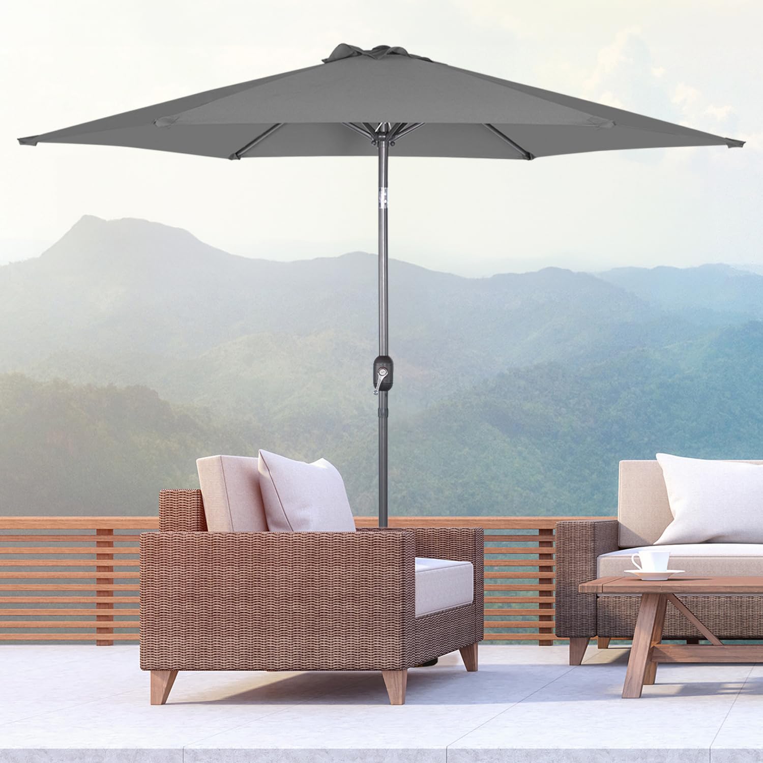 Angel Living Sonnenschirm Ø 300 cm Gartenschirm Marktschirm Terrassenschirm Taupe Rund Sonneschirm Sonnenschutz aus Aluminium und Polyester UV50+ Grau