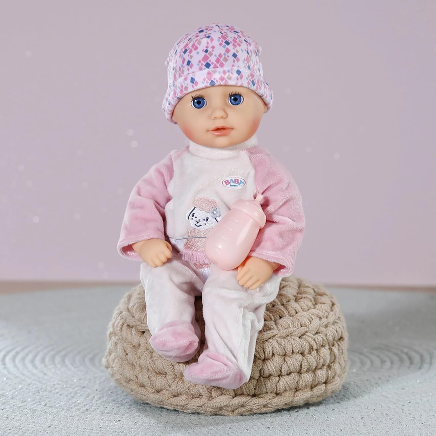 BABY Born Anna - 36 cm Baby Doll with Pink Romper & Bottle - Soft Fabric Body & Sleeping Eyes - Suitable for Children from 1 Year