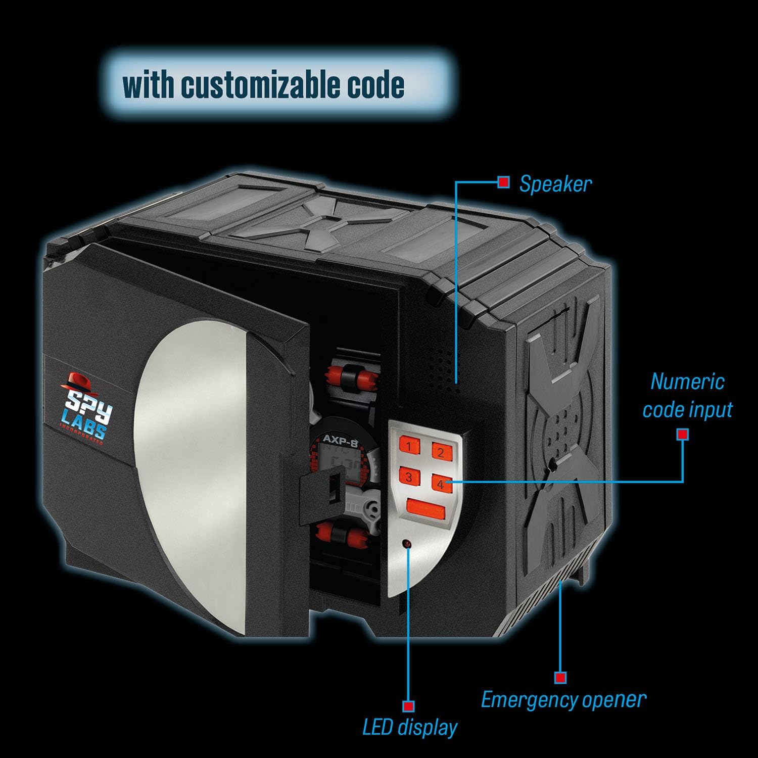 Kosmos 617271 Spy Labs Incorporated Digital Safe, Protect Your Secrets with a Code and Voice Alarm, Detective Toys for Children, Multilingual Instructions in DE, EN, F, IT, ES, NL, Medium