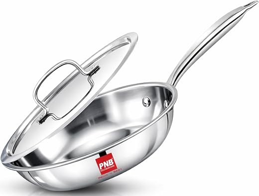 PNB Kitchenmate Triply Stainless Steel Frying pan -20 cm | Triply cookware Set - 5 Year Warranty| Fry Pan with lid | Induc...