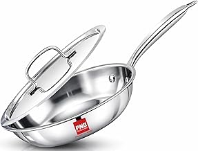 PNB Kitchenmate Triply Steel Frying pan with lid-22 cm | Triply Cookware - 5 Year Warranty|Stainless Steel Fry pan| Stainless Steel Cookware Set | Frying pan Induction | Fry pan Steel Stainless