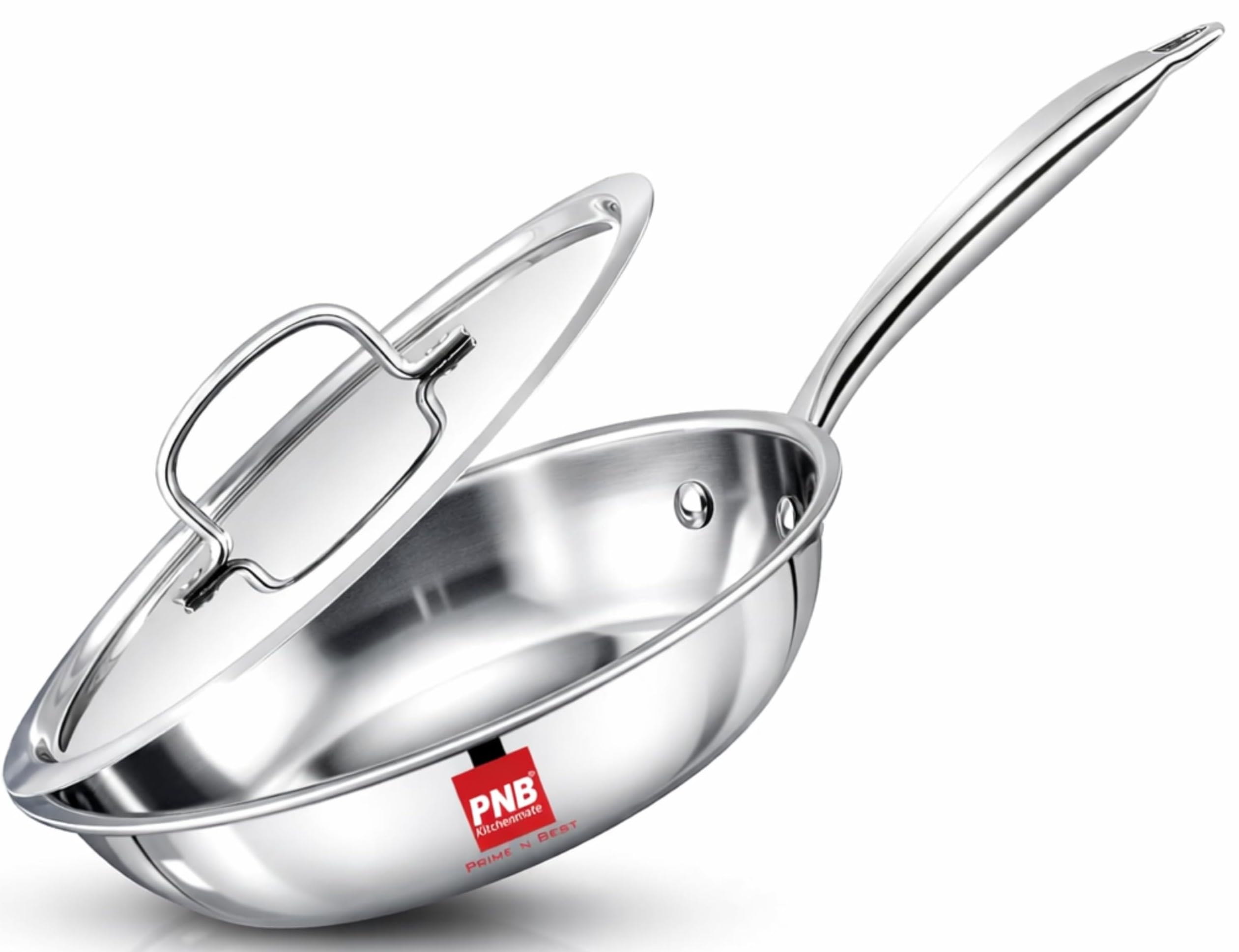 PNB Kitchenmate Triply Steel Frying pan with lid -24 cm | Triply Cookware - 5 Year Warranty| Stainless Steel Fry pan | Stainless Steel Cookware Set | Frying pan Induction | Fry pan Steel Stainless-image-11
