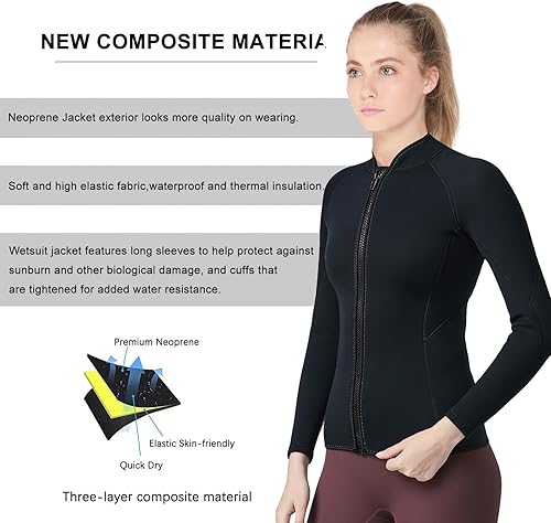 Miniatura 9 de REALON Traje de neopreno para mujeres y hombres, camisa de neopreno de manga larga de 0.118 pulgadas (0.118 in), chaleco con cremallera frontal,