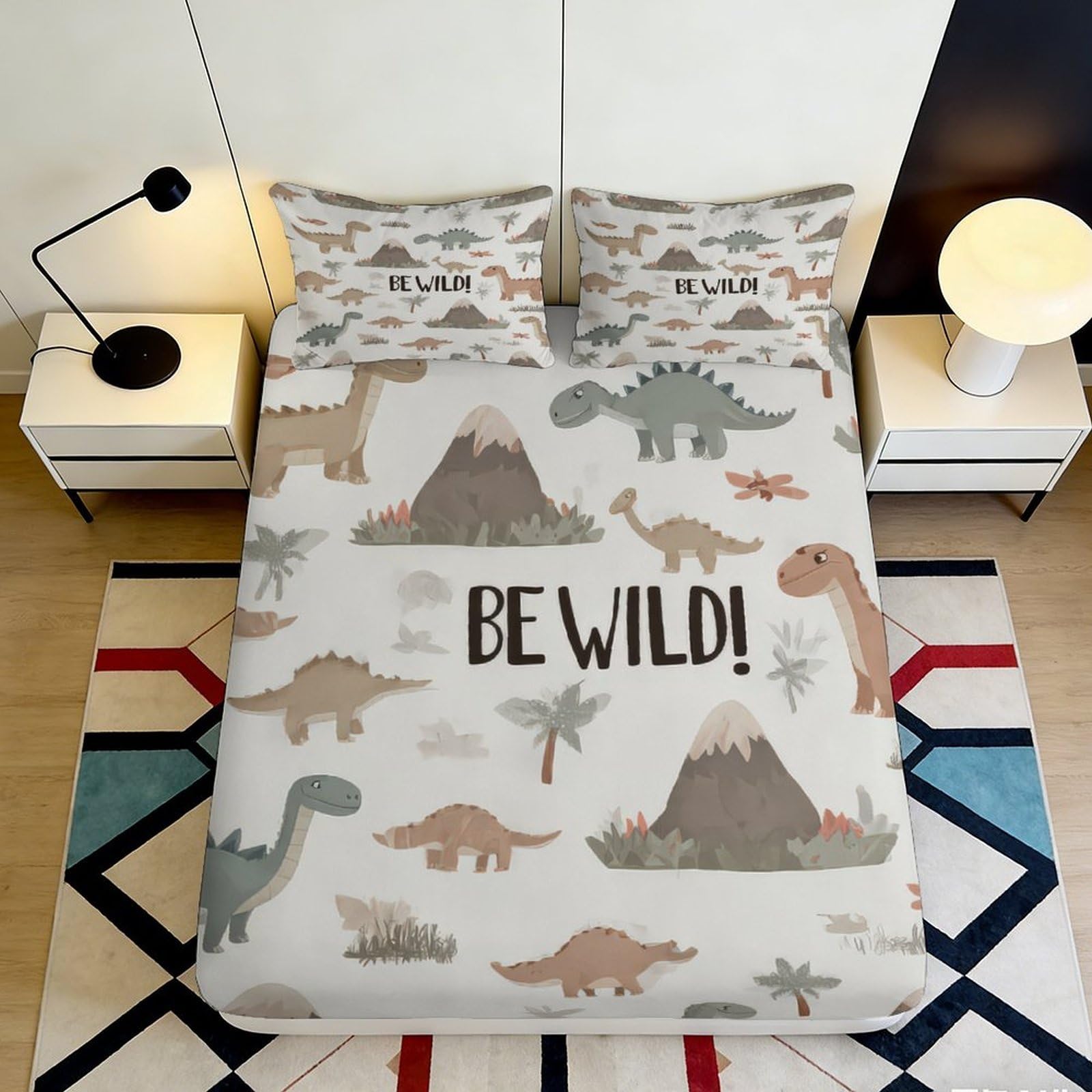 Dhbaneiok Style-2 3D Printed Dinosaur Volcano Fitted Sheet Microfiber Soft Anti-Slip Bed Cover For Bedroom Dorm Decoration 90X200x25cm