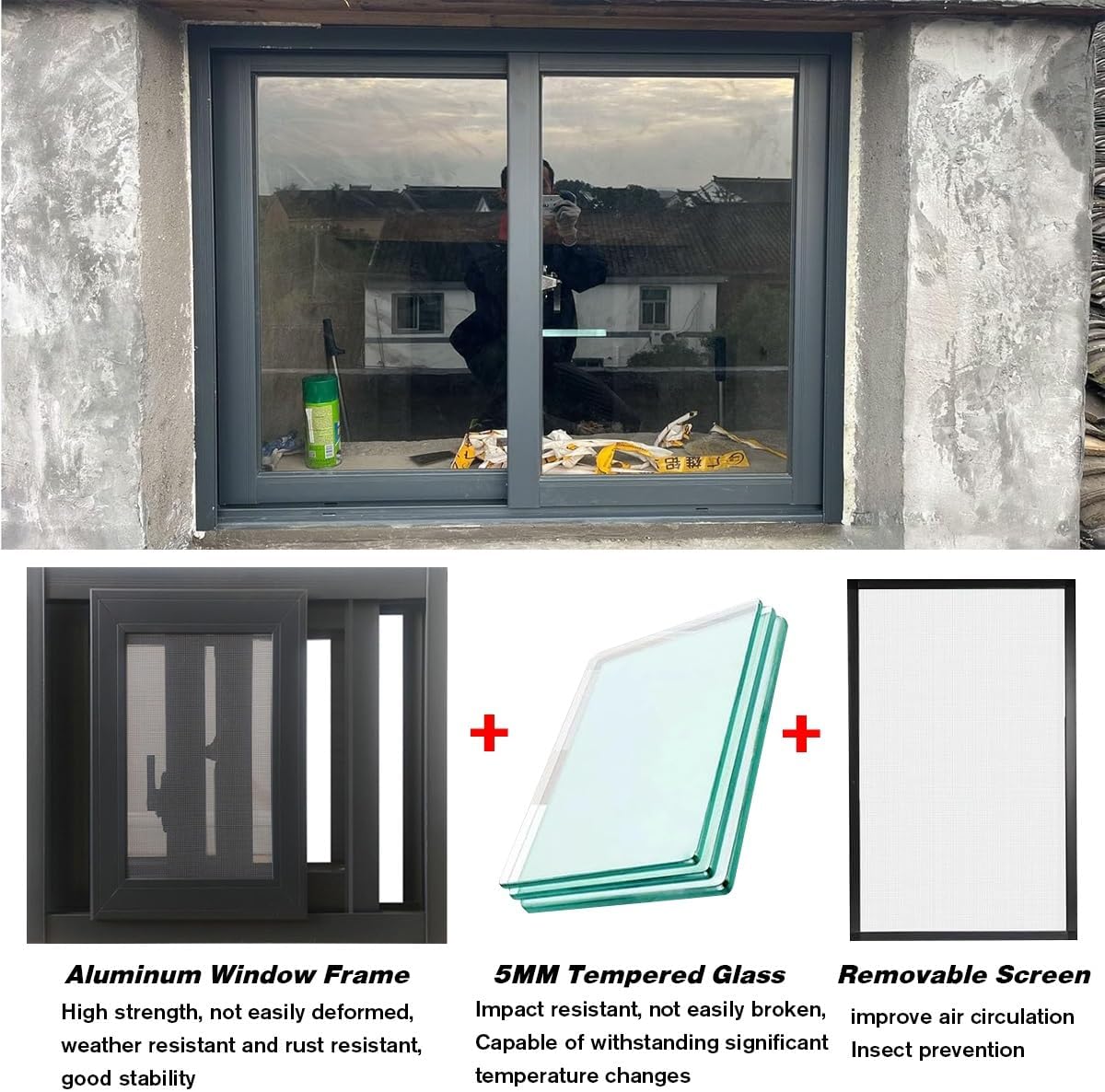 Basement Replacement Window Shed Sliding Windows with ScreenWindows 22" 24" 26" 28" 30" 32" 34" 36" 38" 40" House Bathroom Kitchen Aluminum Slider Window(White,24x17")