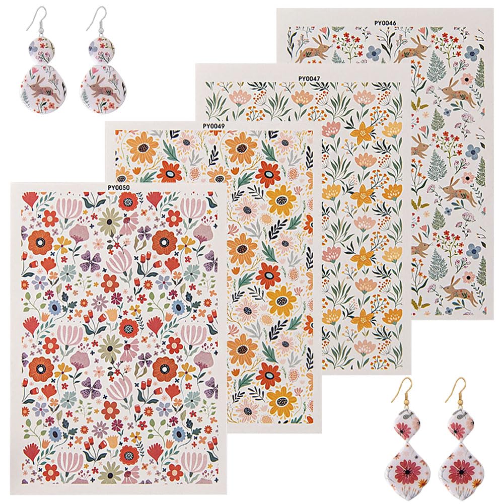 KABAKE Polymer Clay Transfer Paper 4 PCS Colorful Flowers Magic Water Transfer Paper Retro Floral Leaf Paper for Earrings Jewelry Making Polymer Clay Tools-image-45
