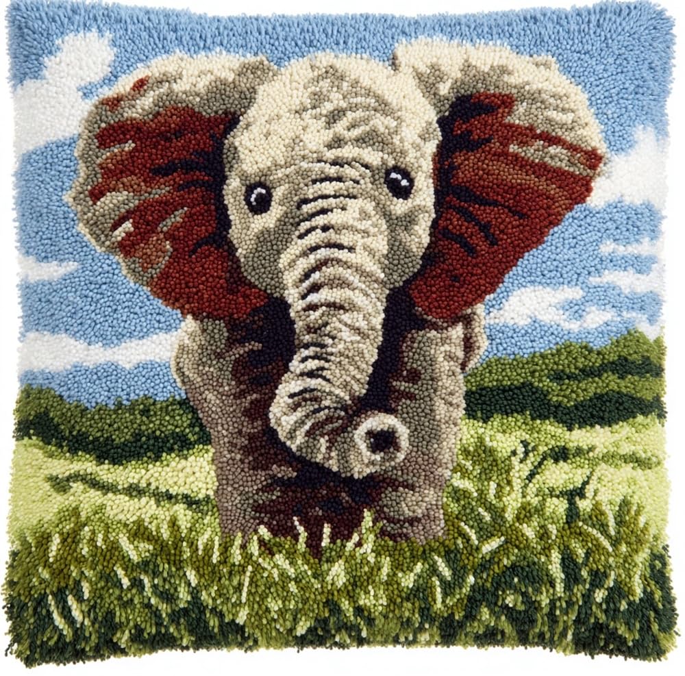 FWRTYCB Latch Hook Kits for Adults Baby Elephant Latch Hook Pillow Cushion