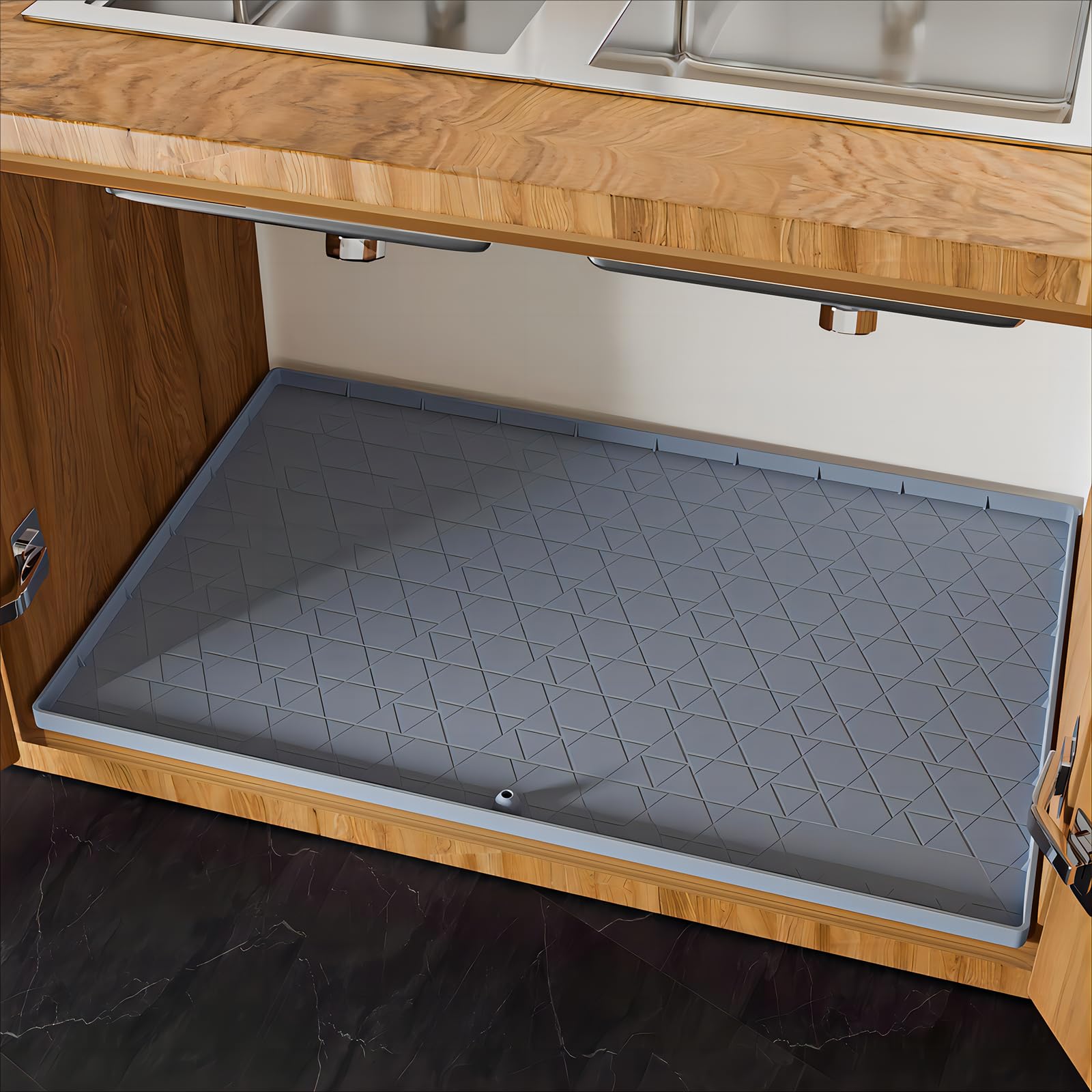 QXKAKA Under Sink Mats for Kitchen Waterproof, 34" x 22" Silicone Under Sink Tray with Drain Hole, Upgraded Rubber Under Sink Liner for Bottom of Kitchen Sink,Bathroom Cabinet Mat Protectors (Grey)