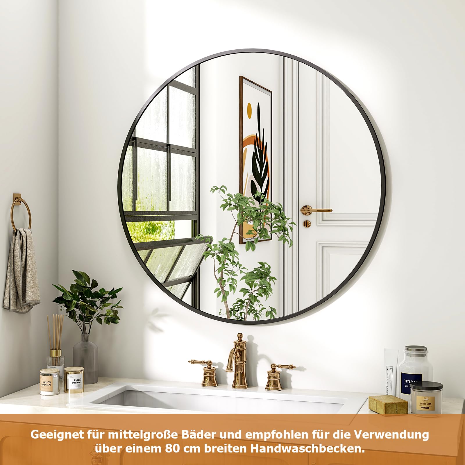 Koonmi 70cm Runder Spiegel Schwarz Spiegel Rund Wandspiegel mit Rahmen aus Aluminiumlegierung für Badezimmer, Waschtisch, Wohnzimmer, Schlafzimmer, Eingang Wanddekoration