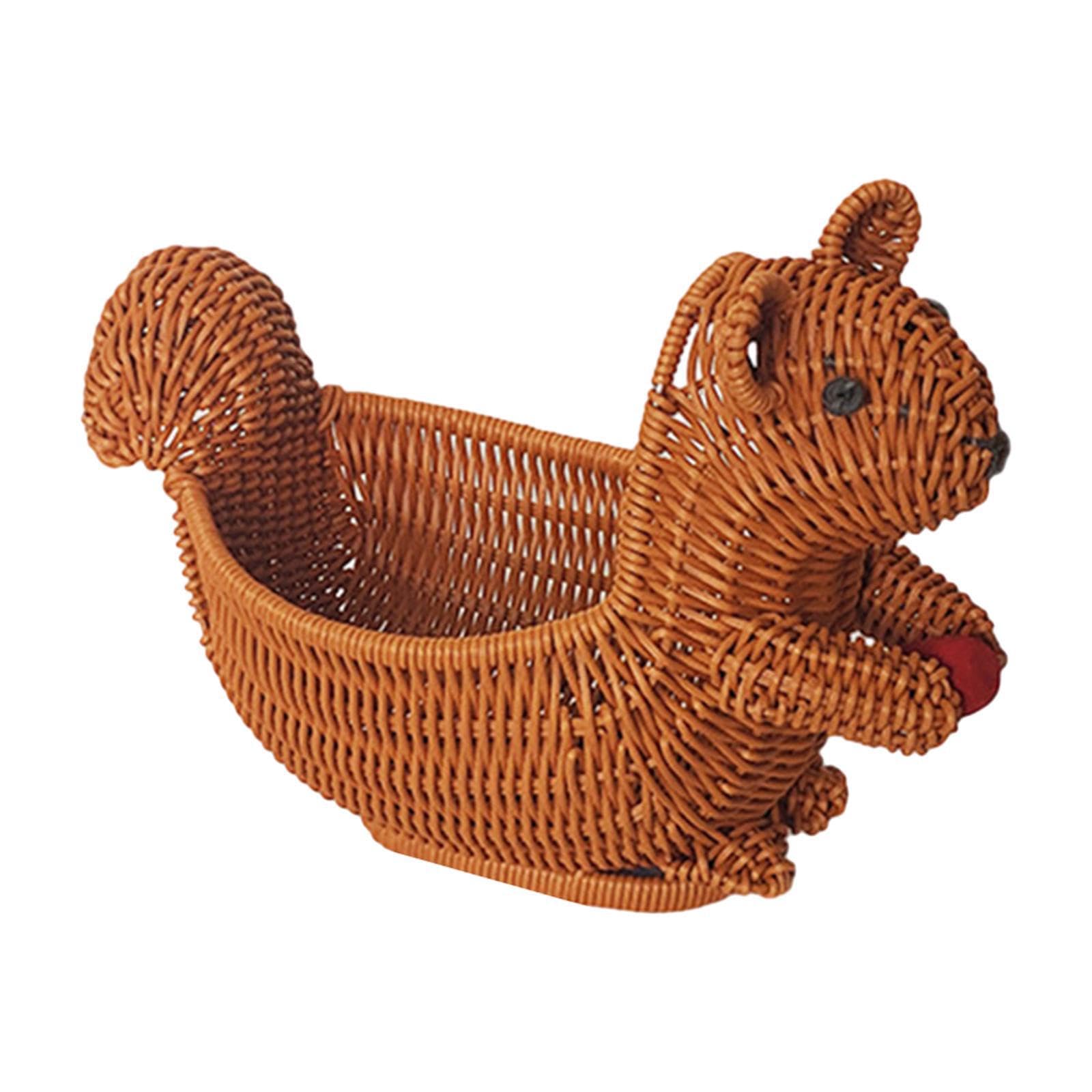 ALCXAZS Picnic Basket Serving Tray Pantry Organizer Lightweight Woven Basket For Serving Fresh Vegetables And Snacks Outdoors Imitation Rattan Tabletop Food, Squirrel, 28x15x22cm
