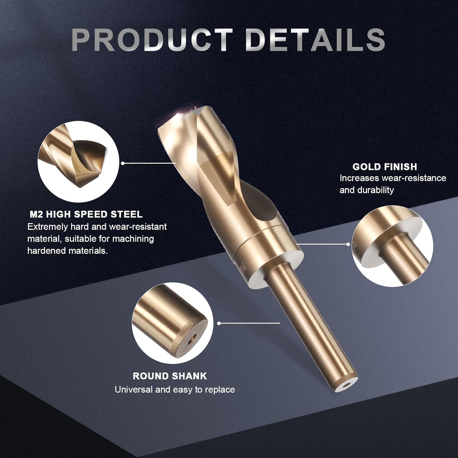 uxcell 28mm Drill Bit 1/2" Reduced Shank Round M2 High-Speed Steel Twist Gold Finish 135° Bits for Hard Metal Stainless Steel