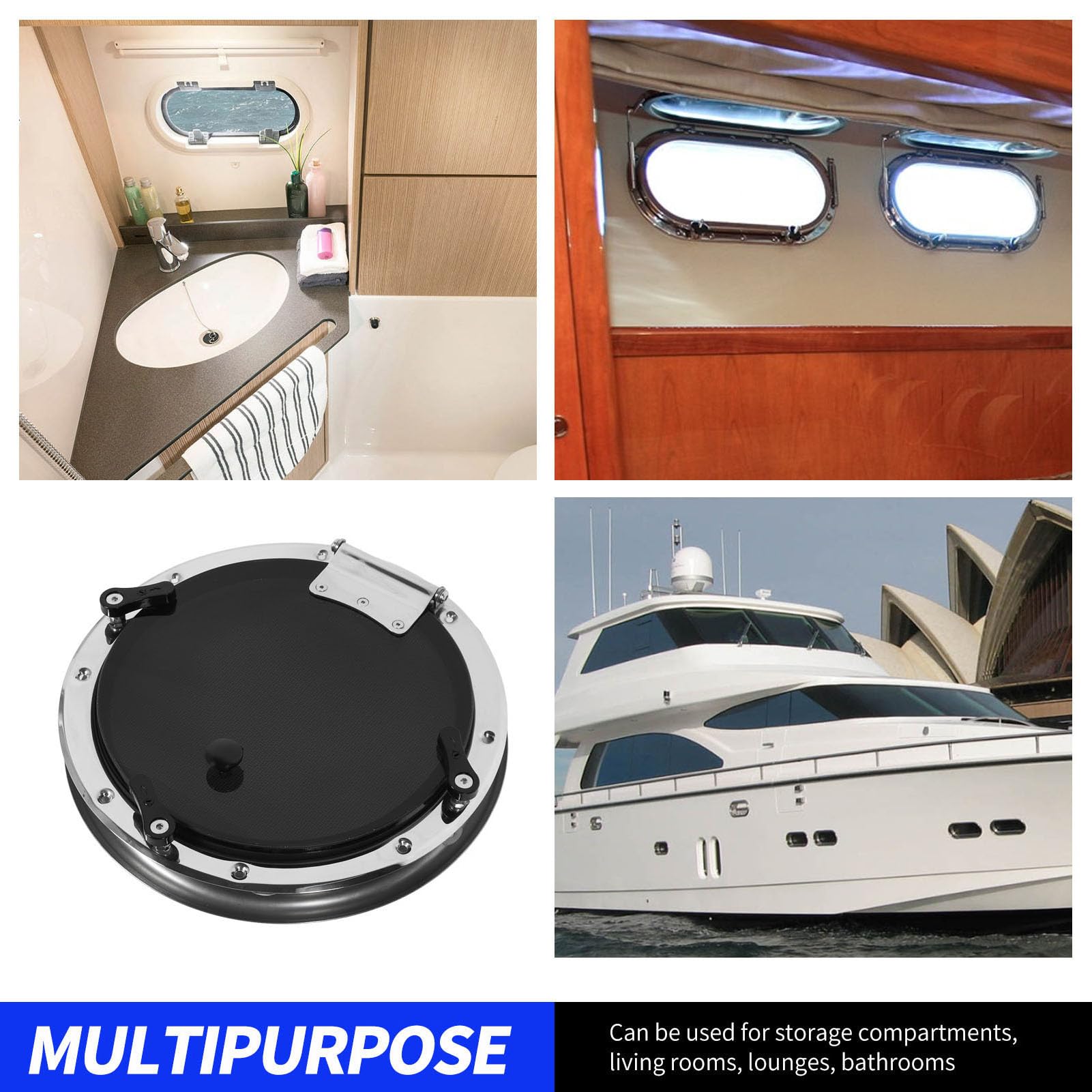 Dioche oblò per Barche Oblò Rotondo da 12 Pollici con Apertura Verso l'interno - per Barche in Vetro Grigio fumé con Progettato per Yacht, Marine e
