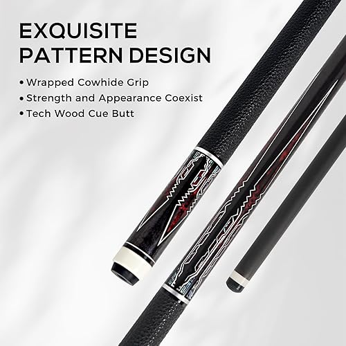 Miniatura 4 de Taco de piscina de fibra de carbono con estuche, palos de billar de baja desviación de 58 pulgadas para adultos, palos de piscina profesionales