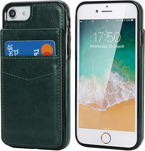 Miniatura 3 de KIHUWEY Funda tipo cartera para iPhone SE iPhone 78 con tarjetero de crédito, cierre magnético de cuero de primera calidad, resistente función