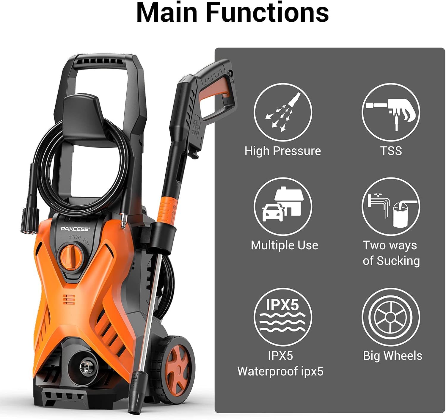 Main functions of PAXCESS pressure washer