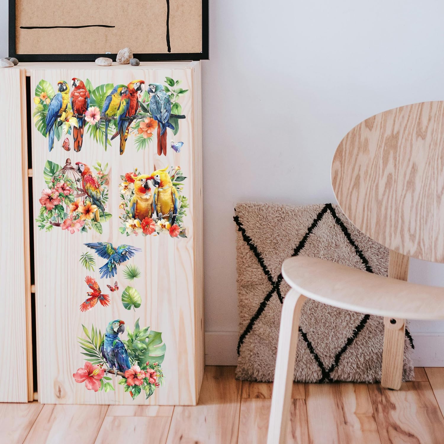 GLOBLELAND 3 Sheets Parrot Flower Furniture Transfer 6x12inch Flowers and Birds Rub on Transfer Self-Adhesive Wall Art Decals for Bedroom Living Room Desk Table Decoration image 5