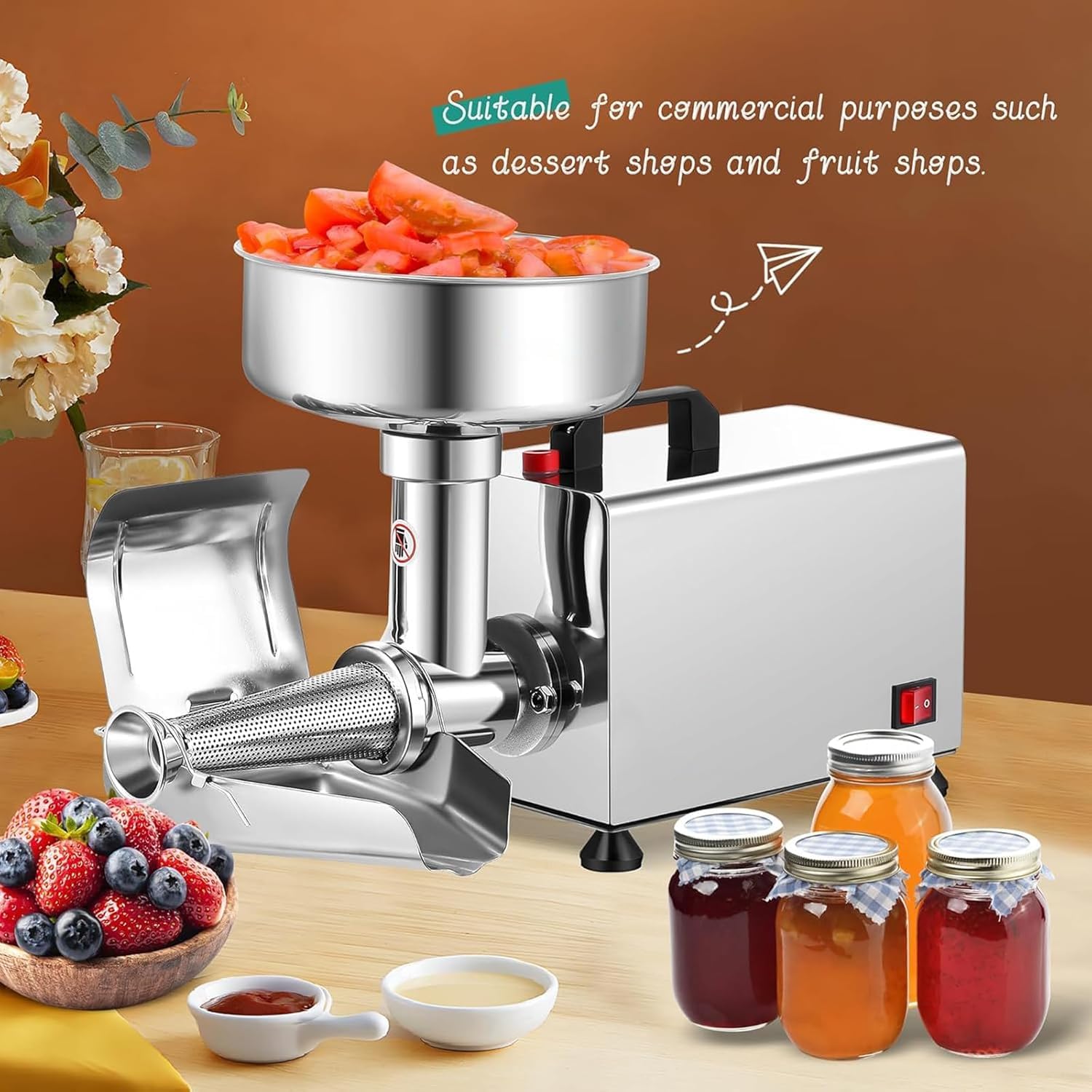 Passaverdure E Frullatore Professionale per Pomodori, Passaverdure Elettrico da 450 W per Salsa di Pomodoro E Composta di Mele Fatte in Casa, Pressa per Pomodori Efficiente per Salse E Puree