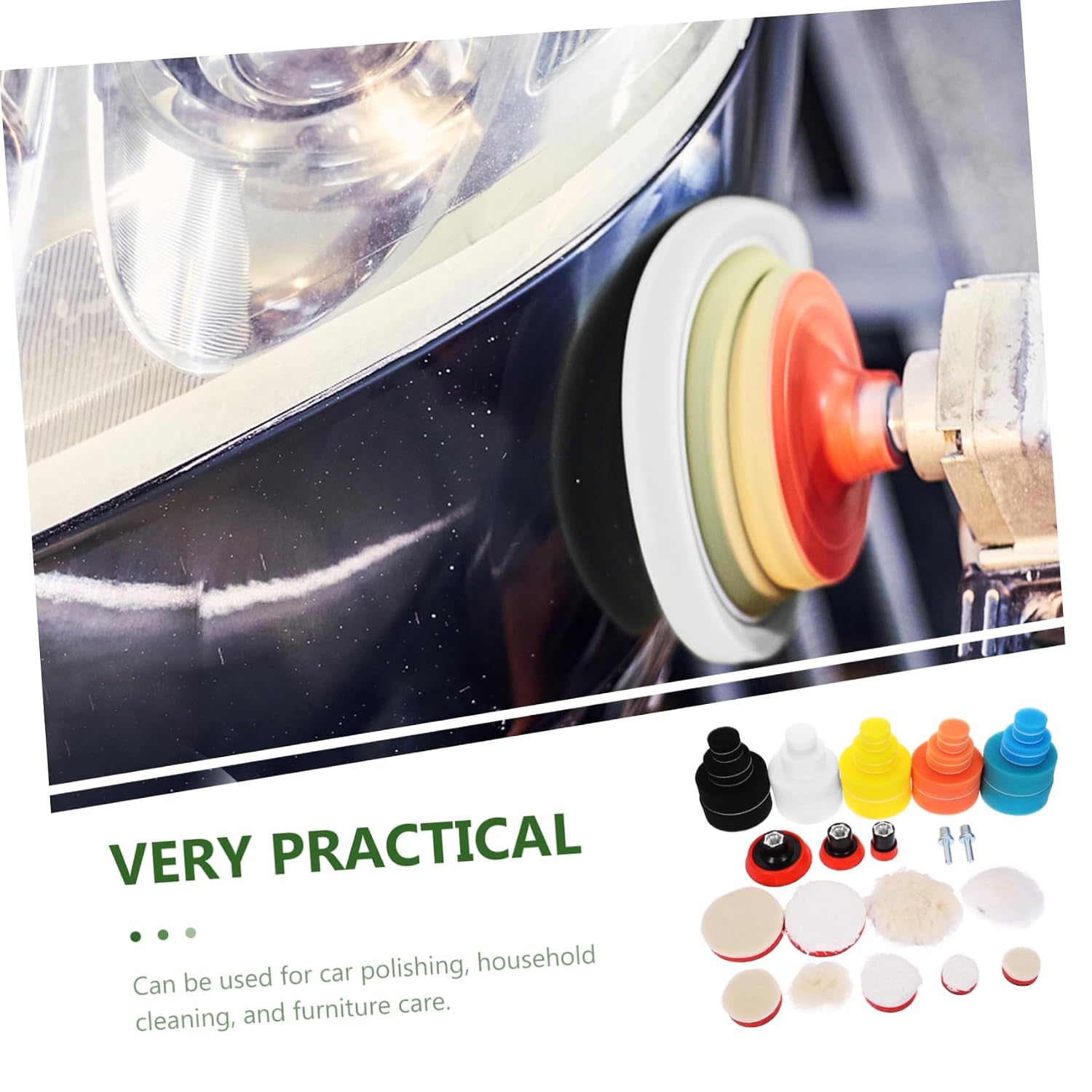 1set Car Buffer Polisher Kit Self-Adhesive Buffing Pads Polishing Sponges and Wheels for Waxing and Detailing