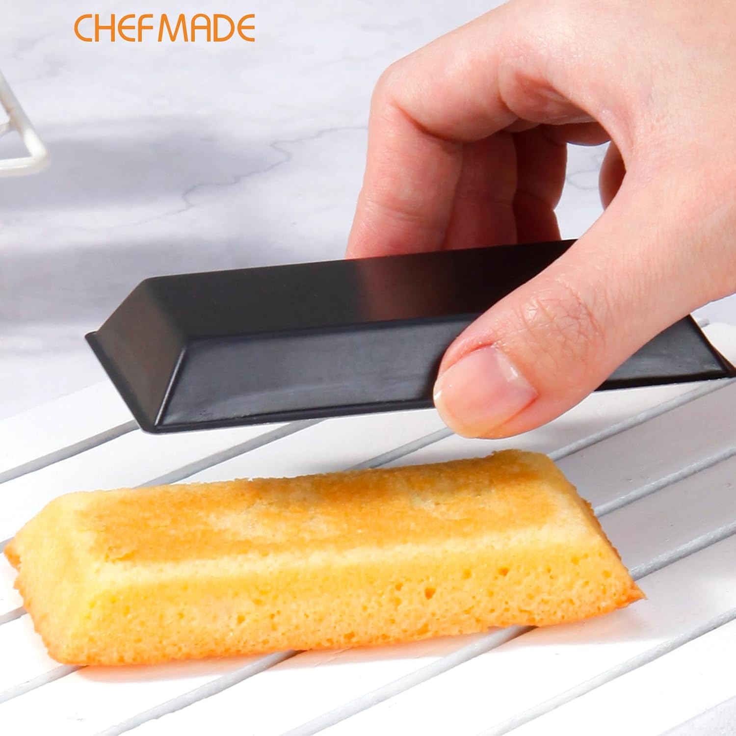 CHEFMADE Financier Cake Pan Set, Non-Stick 12 Pcs Mini Rectangle Muffin Pan Biscuits for Baking 3.9" x 2" x 0.4" (Black)