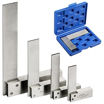 Machinist Square Set Engineer Precision Mini Wide Base 90 Degree Right Angle Ruler Hardened Steel 4 Pieces, Silver BG-0326