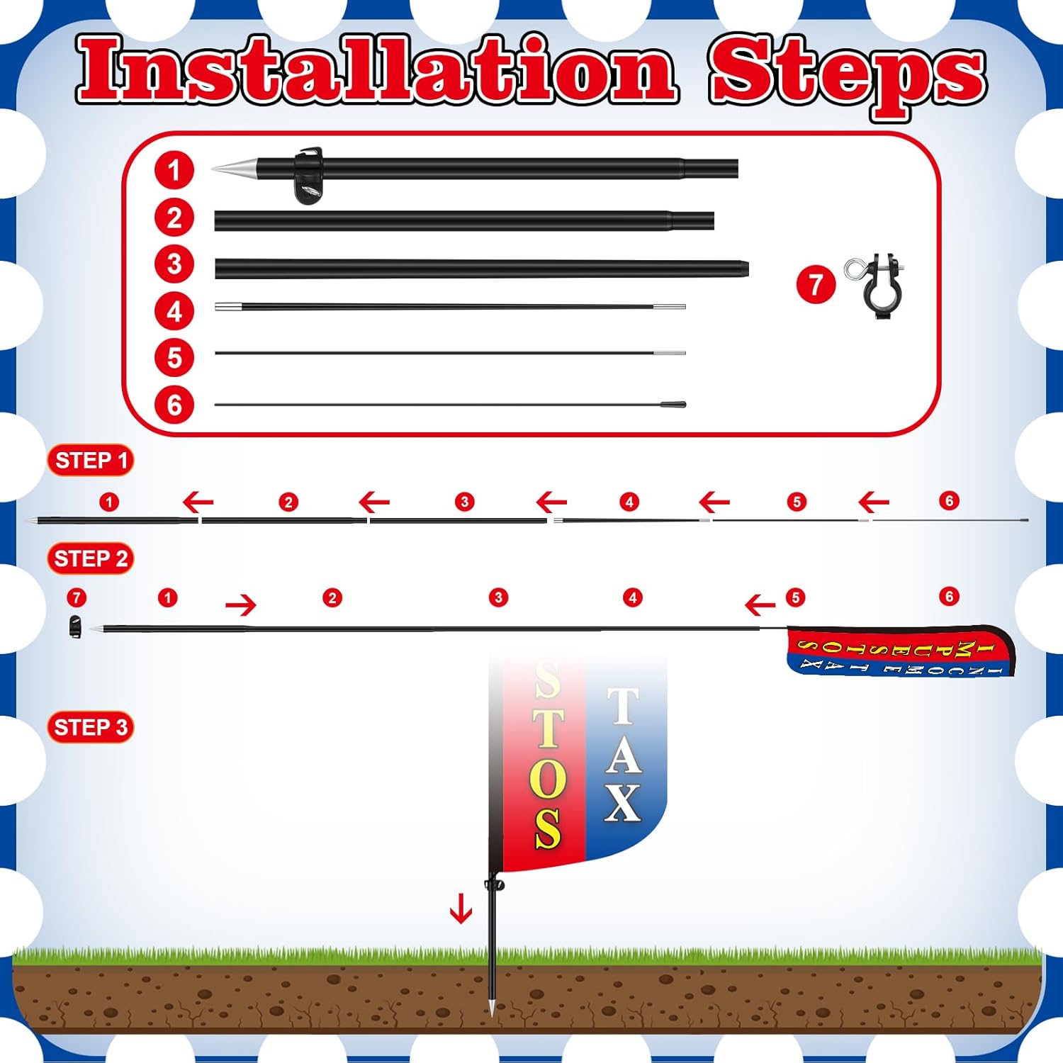 6 Set Income Tax Service Flag Includes 7ft Feather Flag Kit and 5 Income Tax Yard Sign for Business with Stake Windless Advertising Banner Sign for Outdoor - Image 4