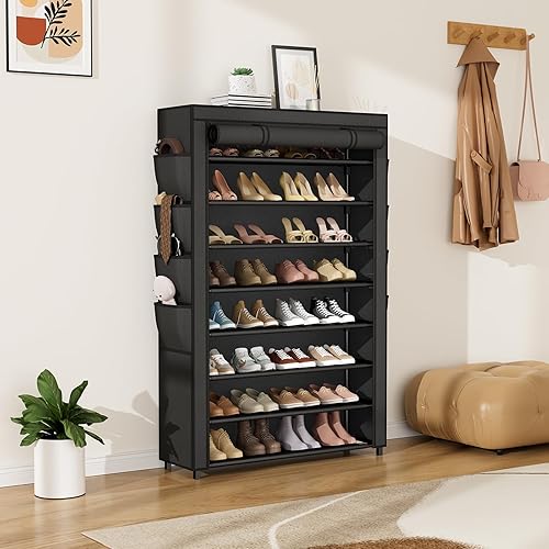 Miniatura 2 de Zapatero con tapa, organizador de zapatos de 8 niveles de alto para 36 a 45 pares de zapatos y botas, estante grande de almacenamiento de zapatos