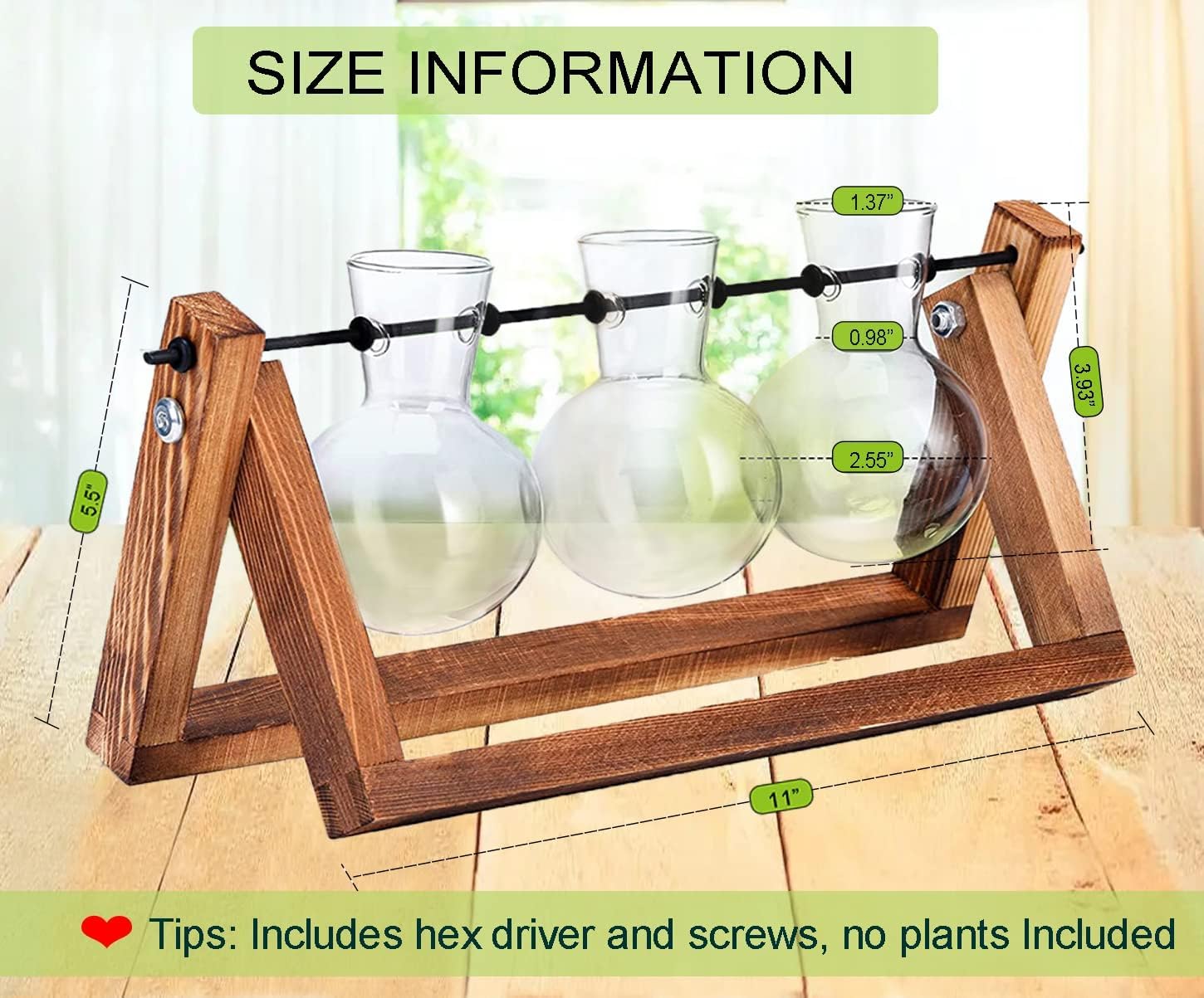 Kingbuy Plant Terrarium Propagation Station - 3 Glass Bulb Vases with Retro Wooden Stand Boho Desktop Planter for Hydroponics Home Garden Indoor Home Office Decor Unique Gifts for Women & Plant Lovers - Image 5