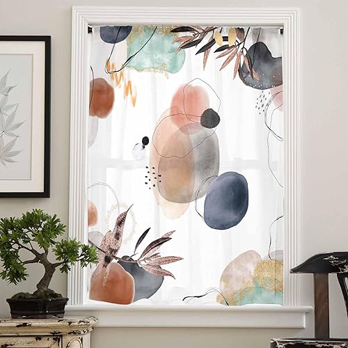 Miniatura 4 de Boho Abstract Window Curtains 96 Inches Long,Semi Sheer Rod Pocket Chiffon Curtains & Drapes Drapery Voile Draperies Window Treatment for Living