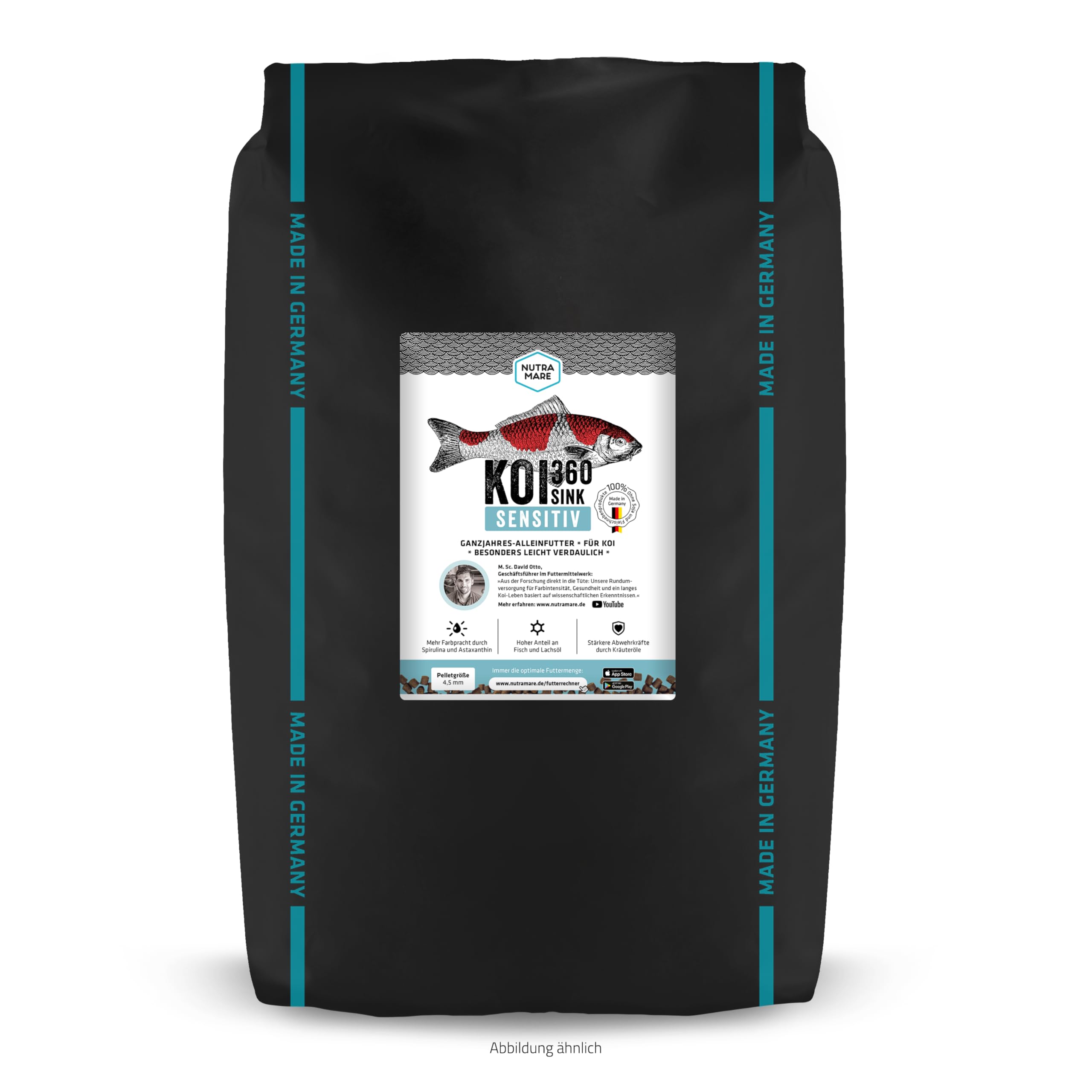 Koi360 Sensitiv Sink 15 kg | Cibo Koi affondante per autunno e inverno, altamente digeribile con Wheat Germ, vitamine e promotori della salute