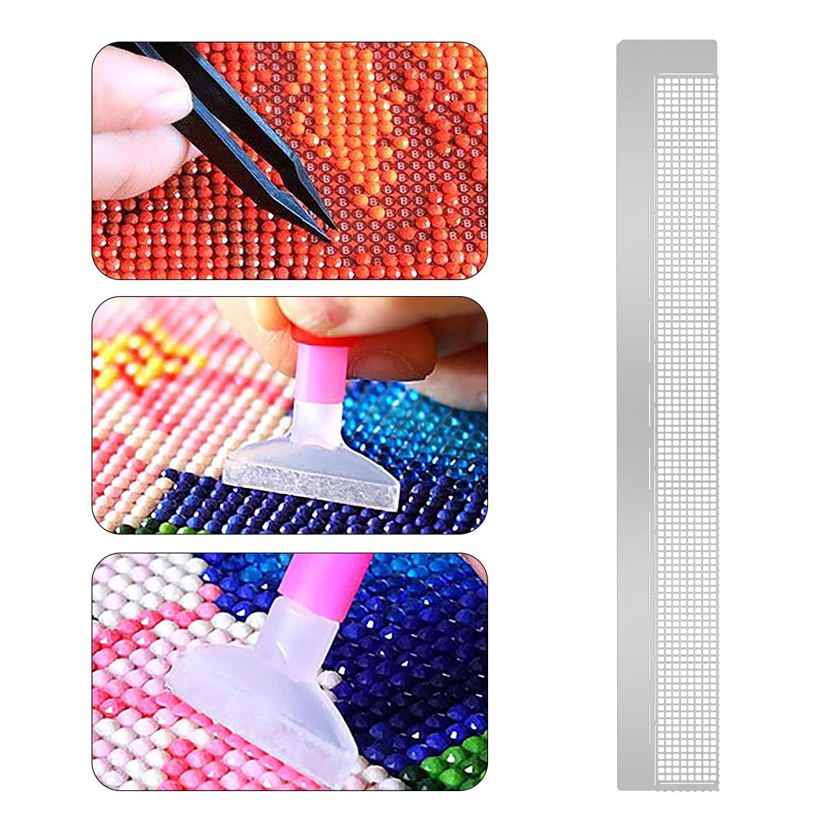Righello In Acciaio Inox Per Diamond Painting 5D - 31 Cm Con 50 Griglie E 800 Fori - Strumento Antiaderente Fai Da Te