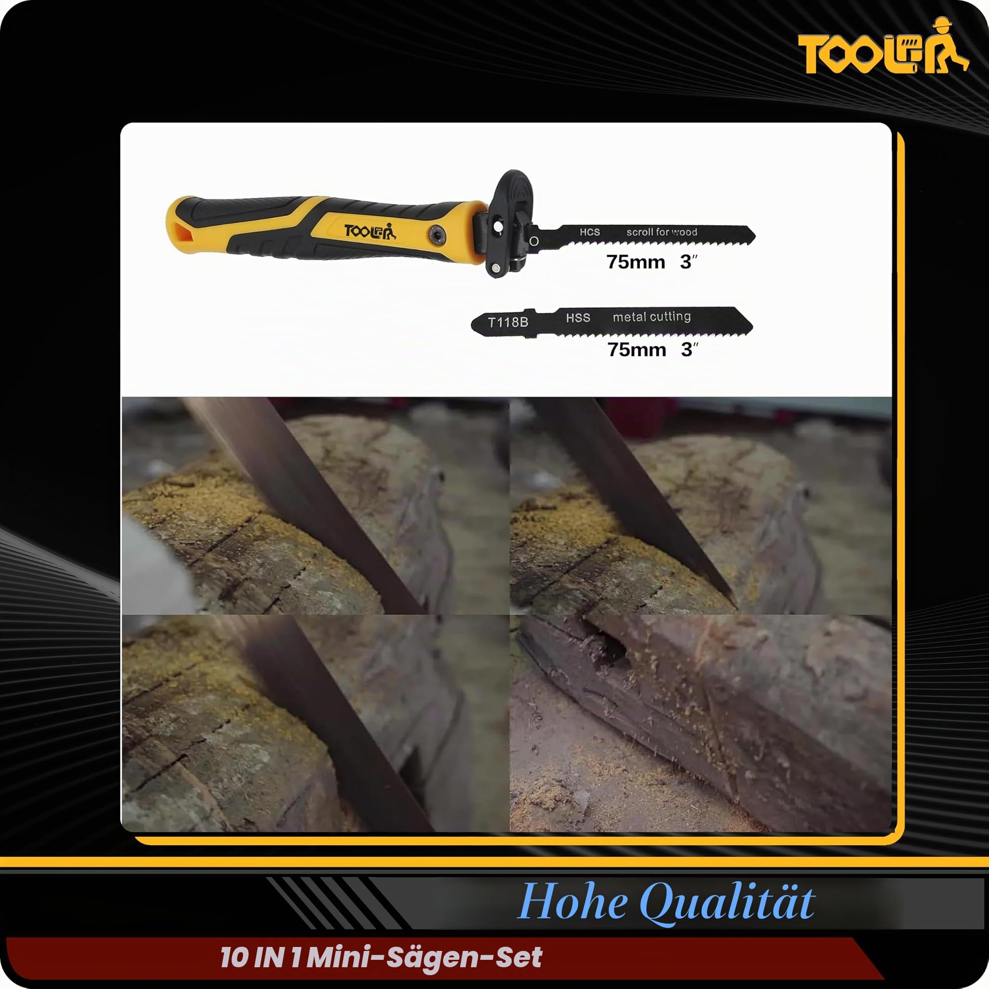 TOOLAN: 10 in 1 Mini Handsäge mit gebogener Säge, Feilensatz für Holz, Metall, Kunststoff, Sheetrock, Tragbares Feilenset
