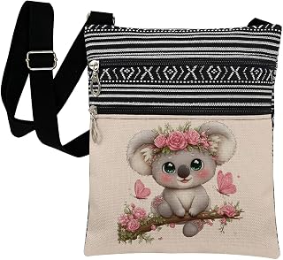 Cute Koala with Flower Crown Print Crossbody Bag Adjustable Strap for Women Casual Sling Bag for Casual Shopping Fashion Purse for Friends Great Choice for Holiday and Birthday Present