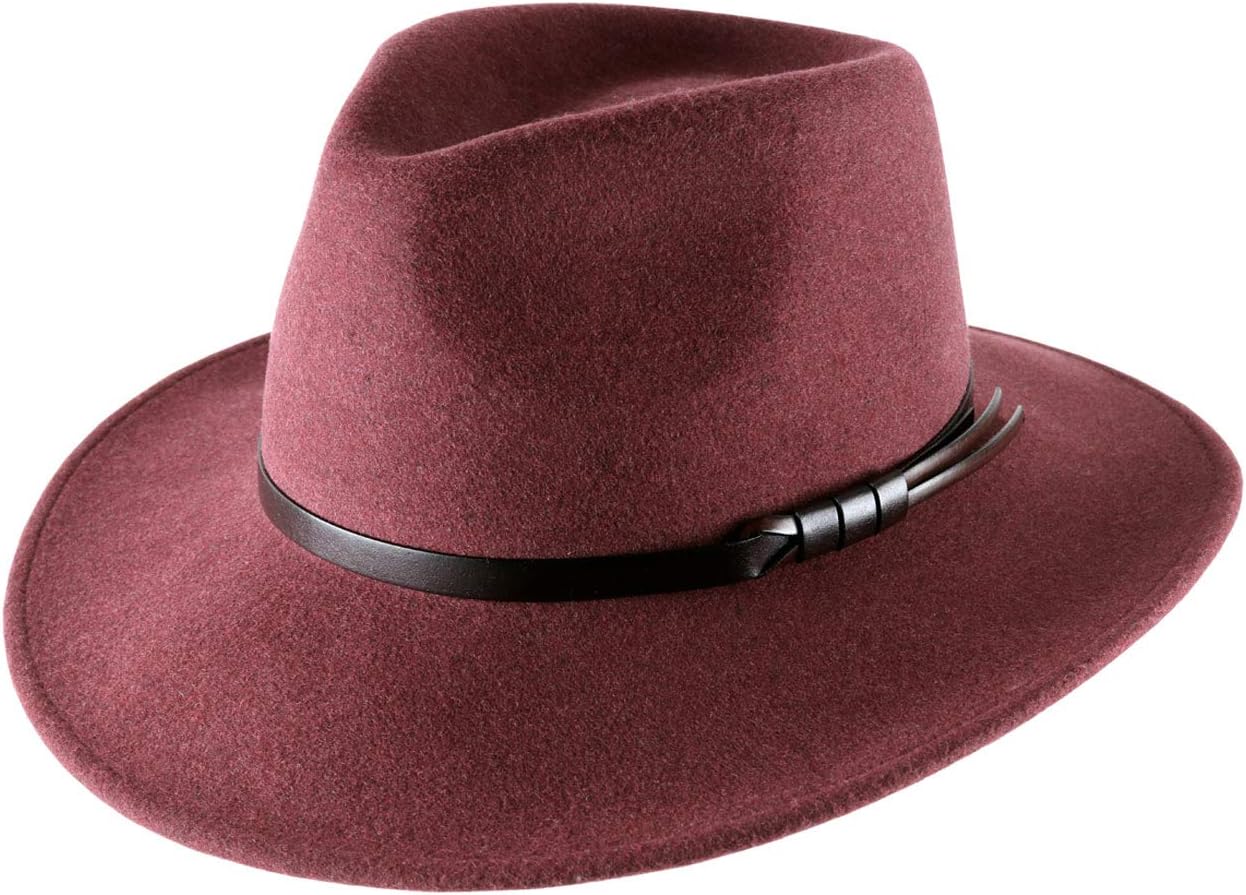 Classic Wide Fedora Wool Felt Fedora Hat Packable Water Repellent Wide Brim