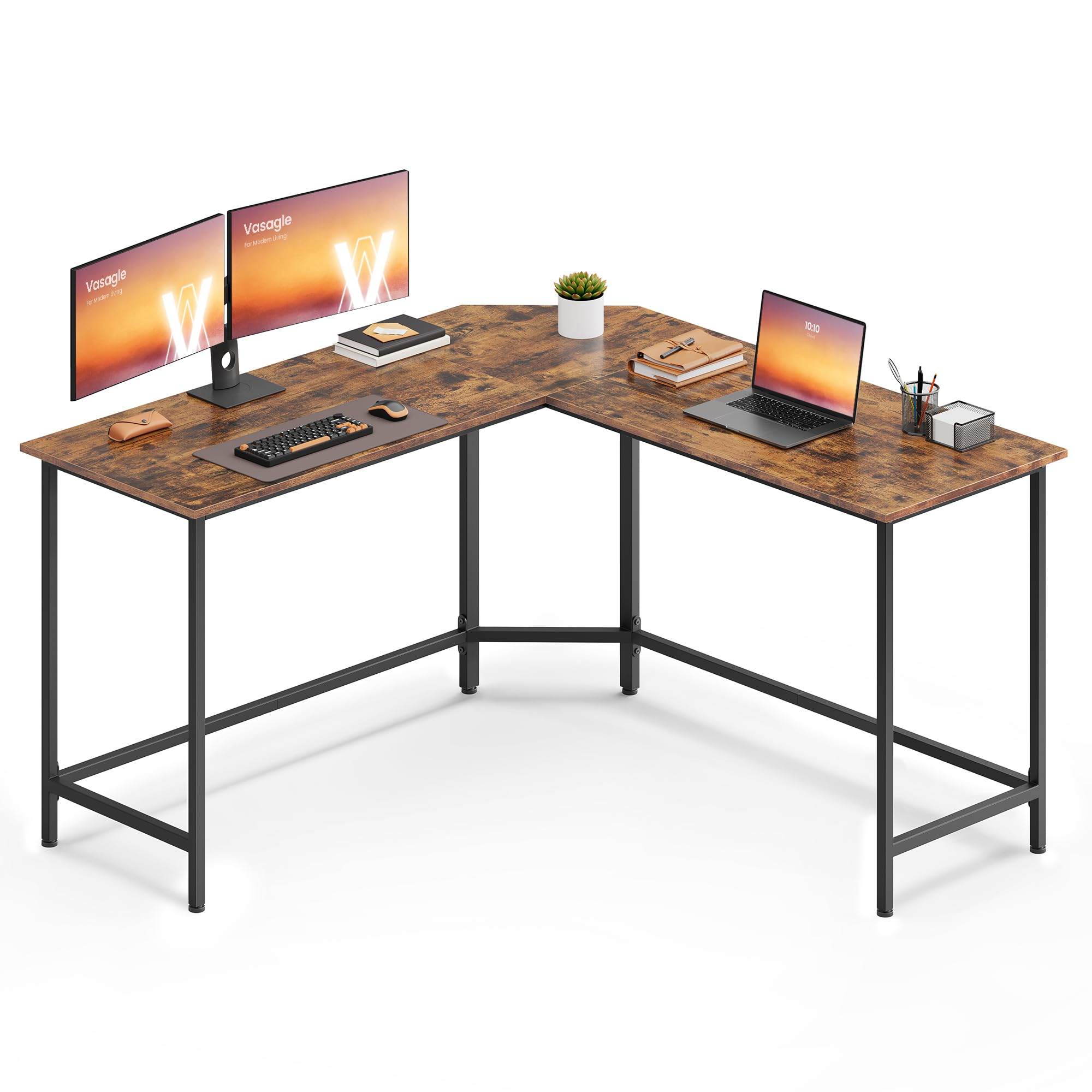 VASAGLE Computer Desk, L-Shaped Corner Desk, 140 x 140 x 76 cm, Gaming Desk, Workstation for Home Office, Space-Saving, Easy to Assemble, Rustic Brown and Ink Black LWD73XV1