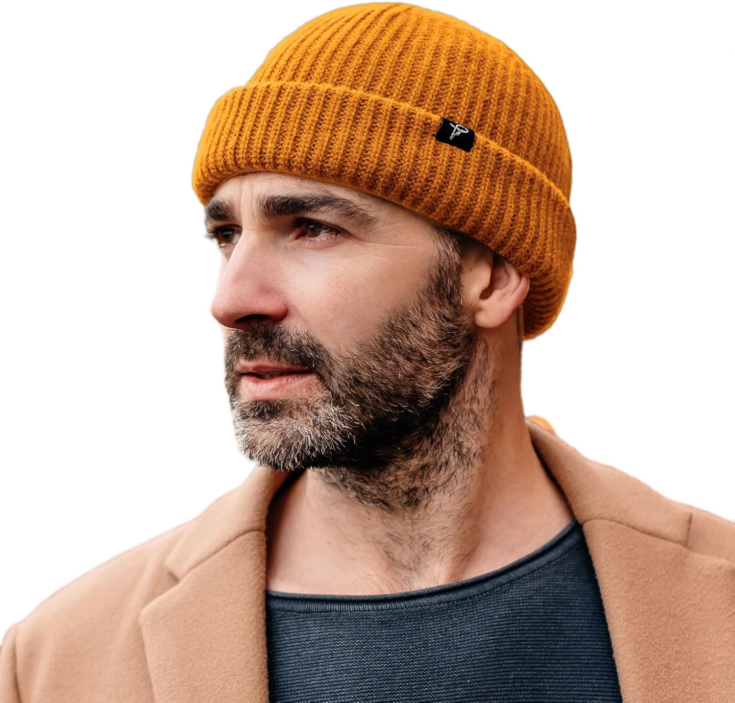 TOP-EX Oversized L/XL/XXL Merino Wool Blend Short Fisheman Beanie Lightweight Warm Hat for Cold Weather Winter
