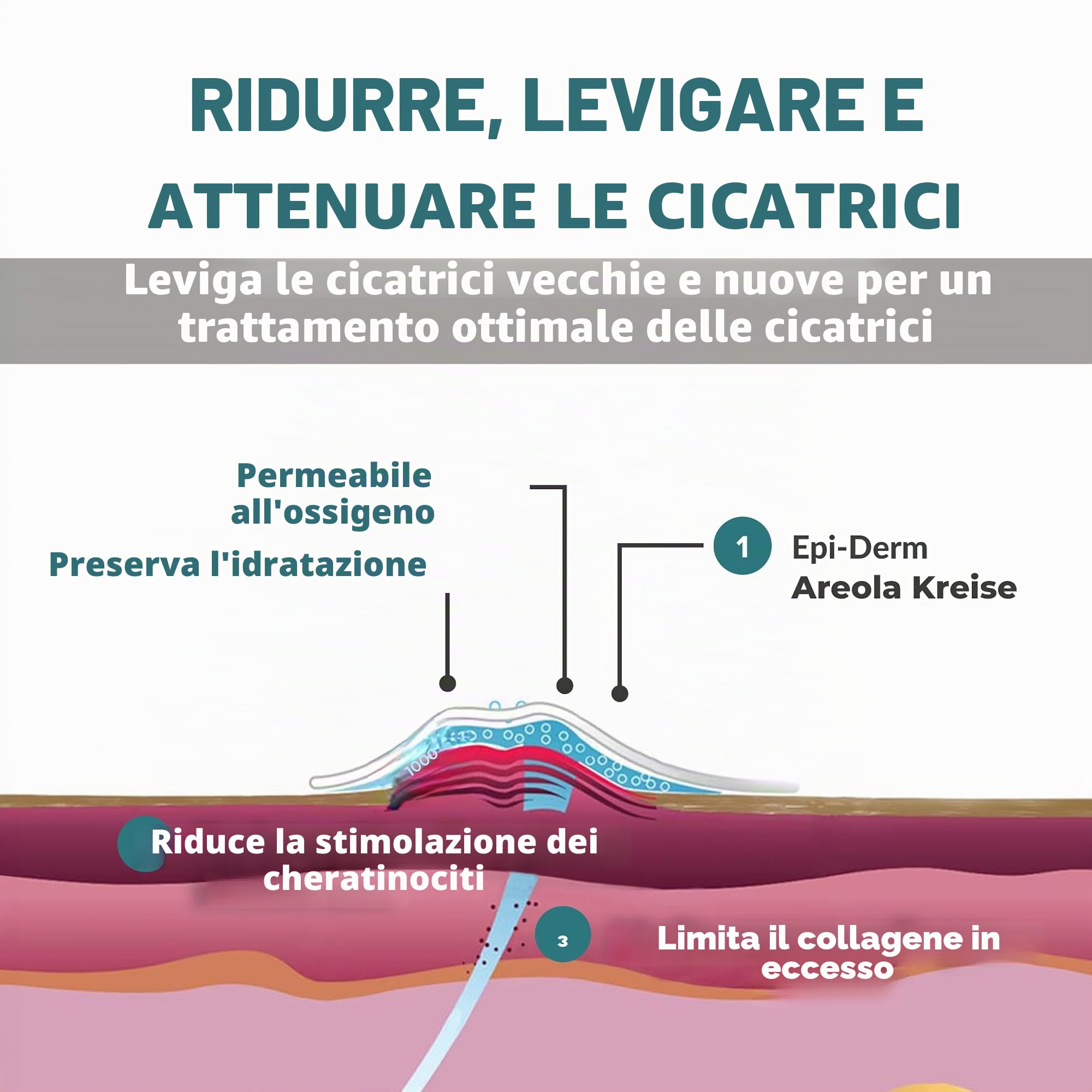 BIODERMIS - Cerotti Silicone Cicatrici | Riduce e Schiarisce Cicatrici | Adattabili a Tutte le Parti del Corpo | Riutilizzabile per Settimane, Color Carne, 1 unità, 100% Silicone