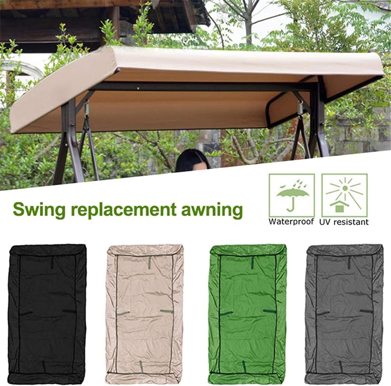 Patio Swing Canopy Cover, Waterproof Porch Swing Canopy Replacement Cover,Replacement Canopy Top Cover for Outdoor Garden Sun Shade Roof,210D Silver-Coated Oxford Fabric