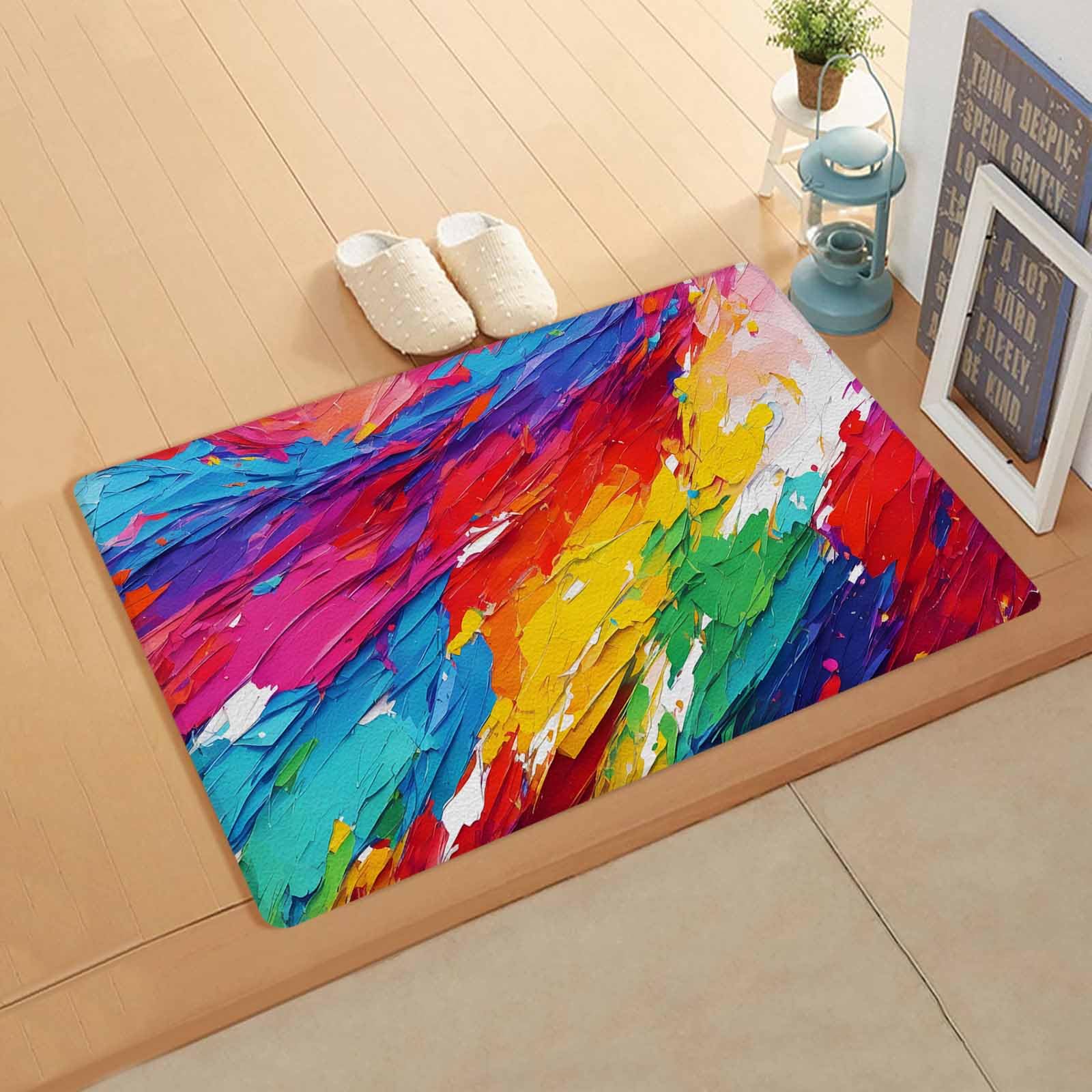 Red Blue Antifatigue Kitchen Bath Door Mat Cushioned Runner Rug,Washable Welcome Floor Sink Mat,Waterproof & Non-Slip Kitchen Standing Doormat,Modern Rainbow Brush Abstract Graffiti Street Art 18
