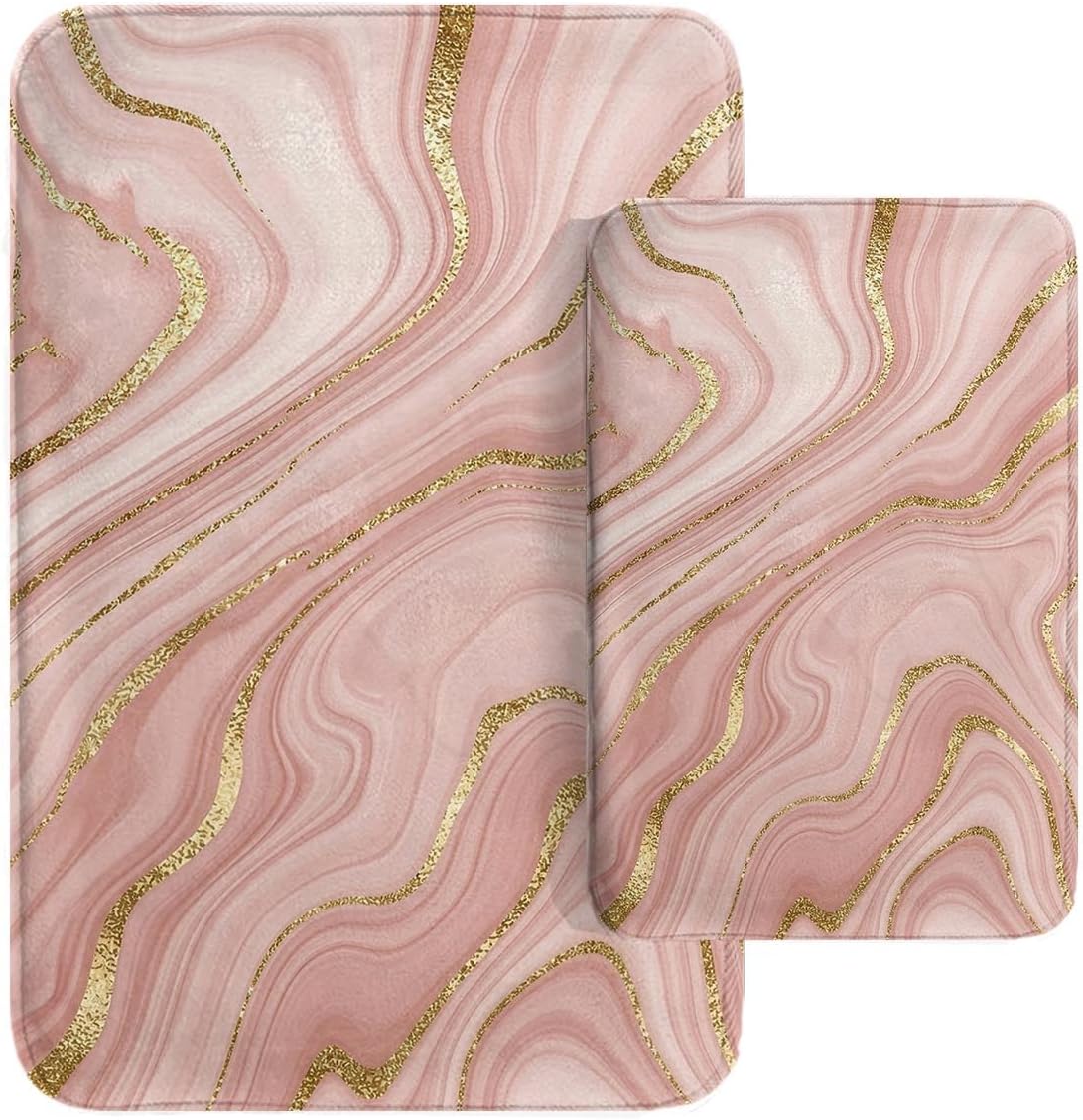 Britimes Beach Starfish Sea Shell Ocean Bathroom Rug Mat Set of 2, Washable Cover Floor Rug Carpets Floor Bath Mat Bathroom Decorations 16x24 and 20x32 Inches