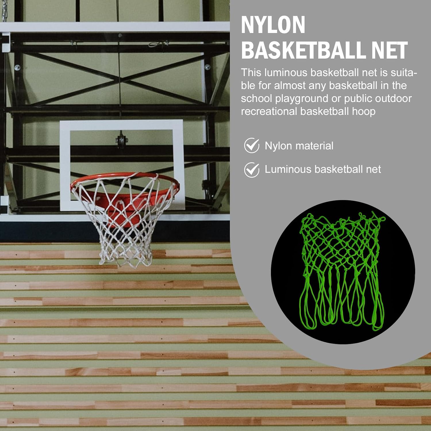 Fluorescent Nylon Basketball Net with 12 Extended Hooks 50cm Glow-in-the-Dark Basketball Mesh for Outdoor Competition