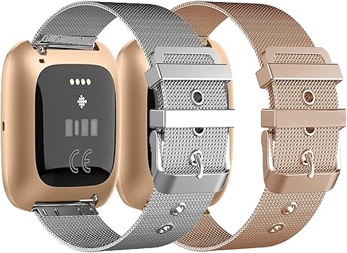 BOTNUW Paquete de 2 bandas de metal compatibles con Fit Bit Versa 2Versa LiteVersa SEVersa, bandas de acero inoxidable para Versa 2, bandas para