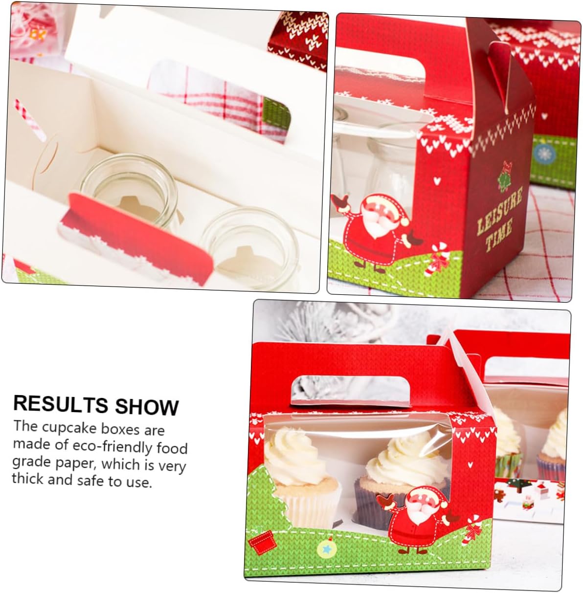 20pcs Christmas Cupcake Boxes with Window and Insert, Paper Cupcake Holder for Holiday Cake Container, Festive Pastry Storage Carrier for Party and Packaging