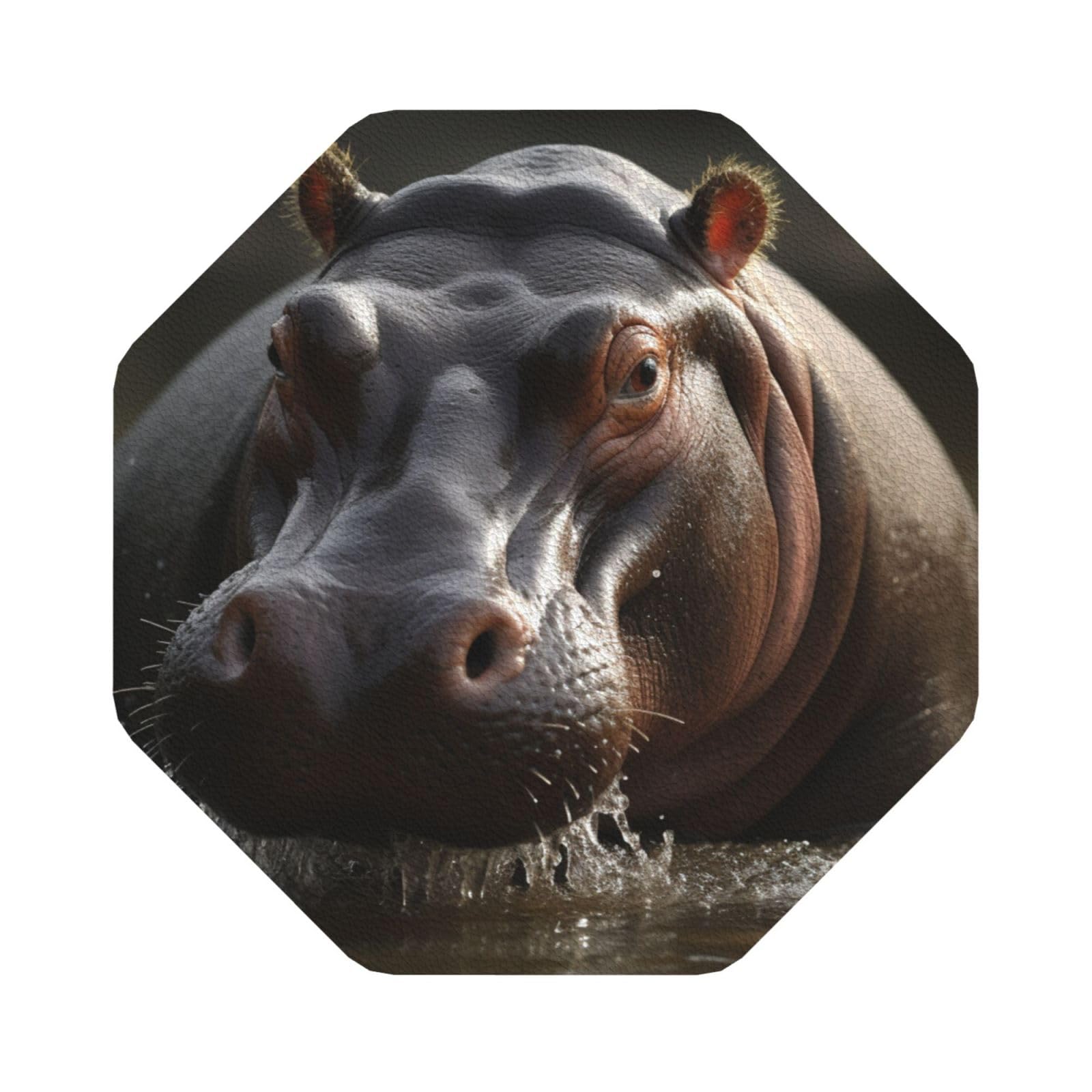 Fodpand Octagon Hippo Drink Coasters Set Of 4, Heat Resistant Leather Coasters Fuuny Bar Beer Beverage Coaster For Drinks, Absorbent Cup Mat For Tabletop Protection, Housewarming Gift