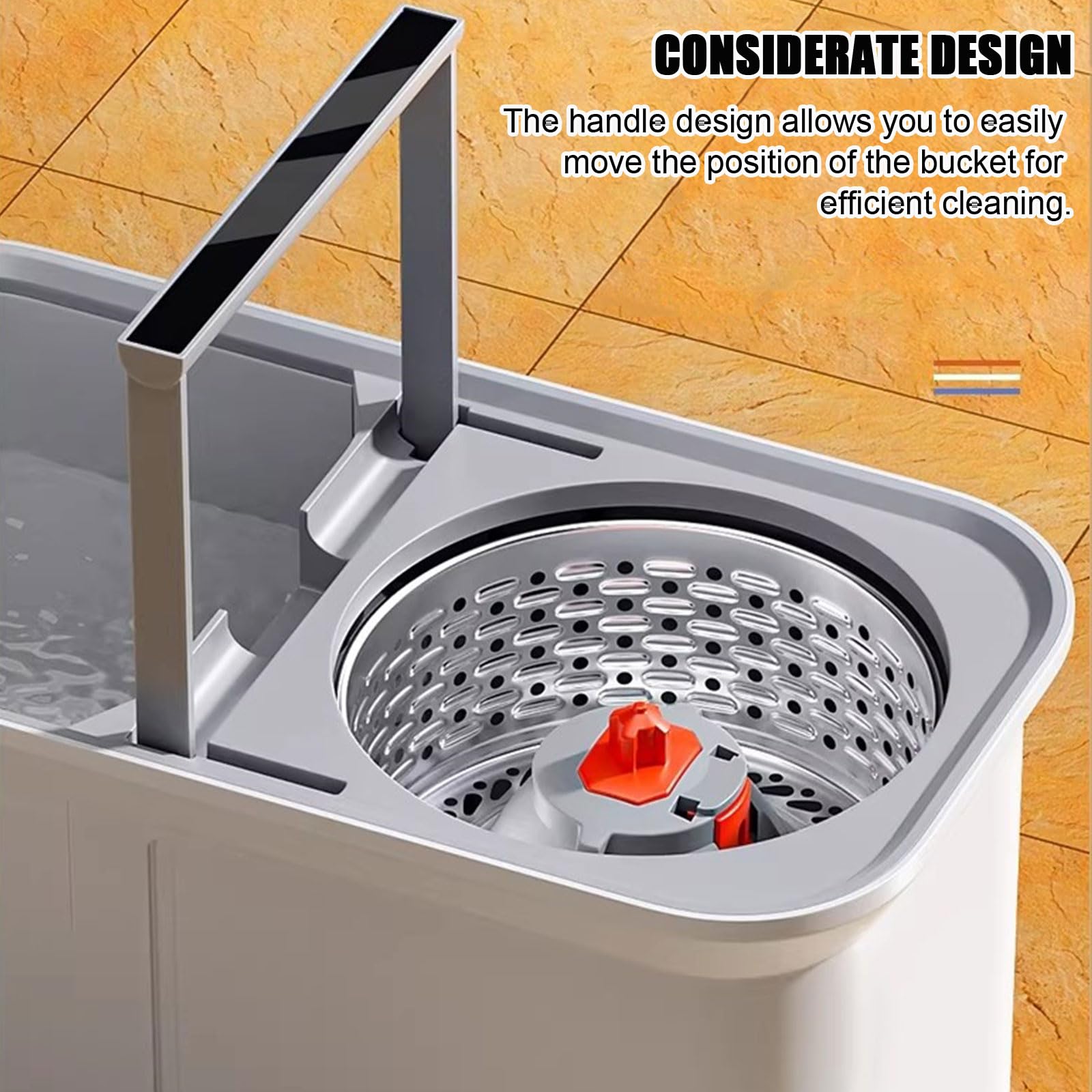 Juego de fregona giratoria y Cubo con escurridor, Trapeador Giratorio de 360° y Sistema de Cubo Interior Desmontable para Limpieza de Pisos,2 Microfiber Mop Pads