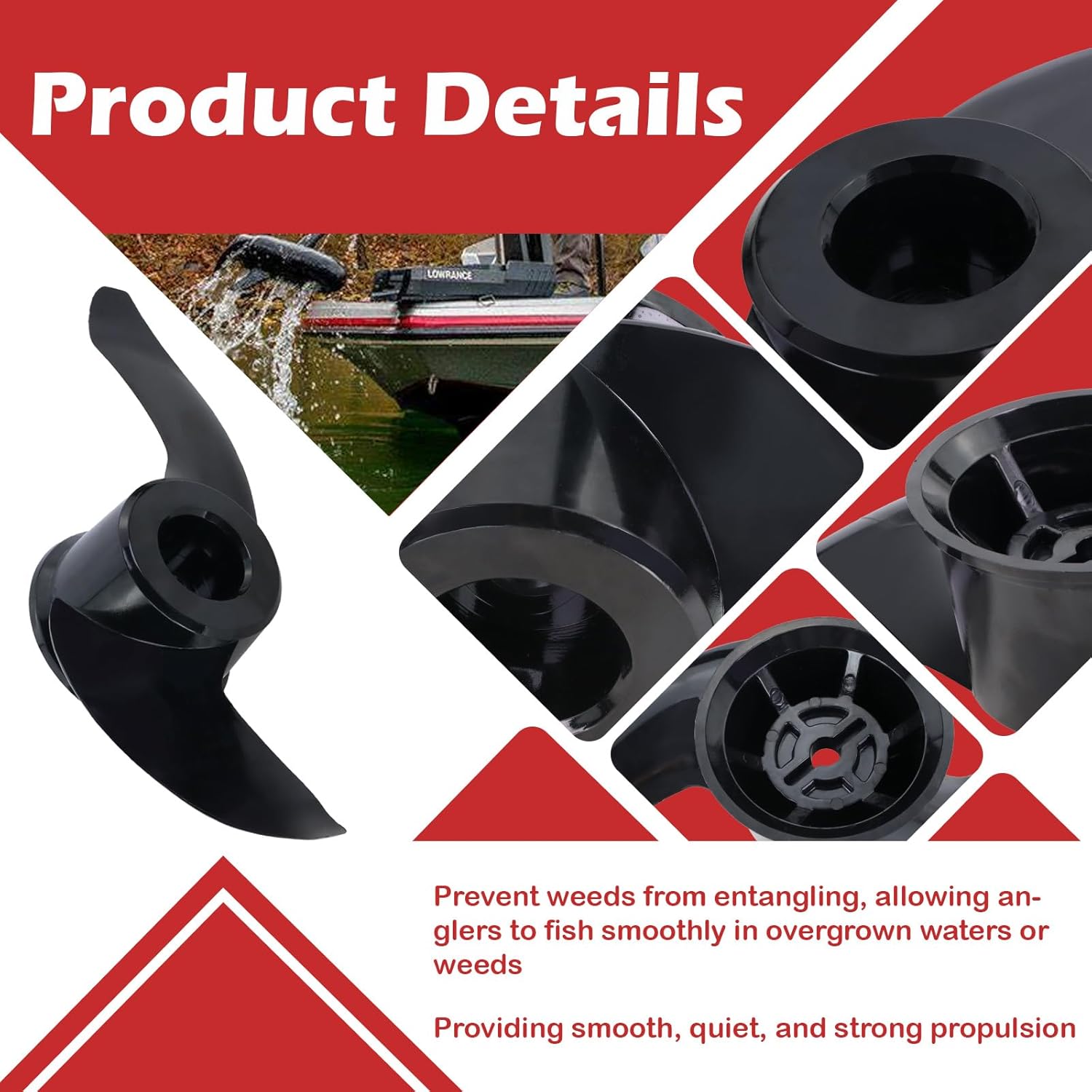 Kefly 000-15237-001 Weedless Prop, Black Ghost Trolling Motor Propeller