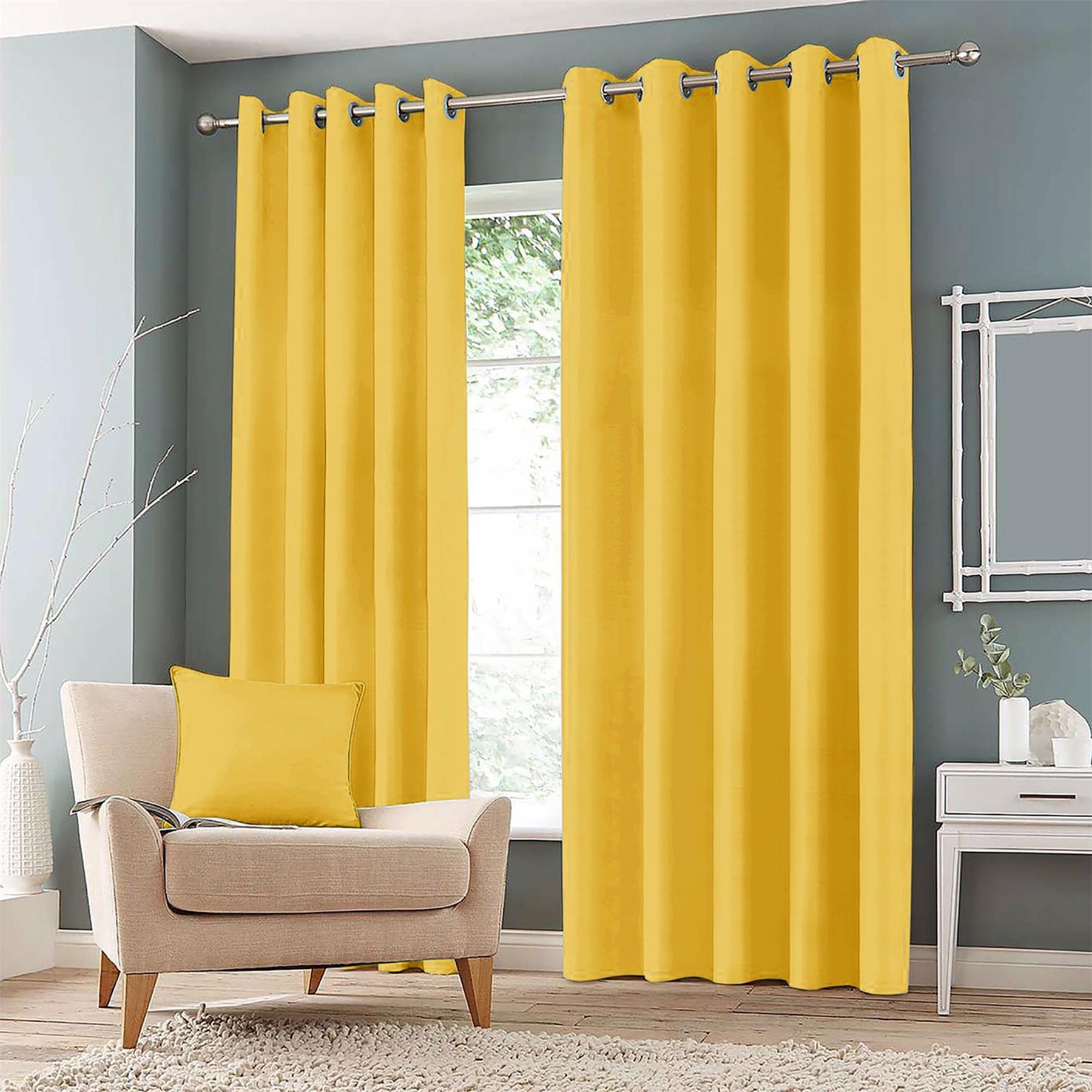 Roseley Yellow Eyelet Blackout Curtains For Bedroom Living Room Two Thermal Insulated Panels Noise Reduction Window Treatment [, 46" X 54"]